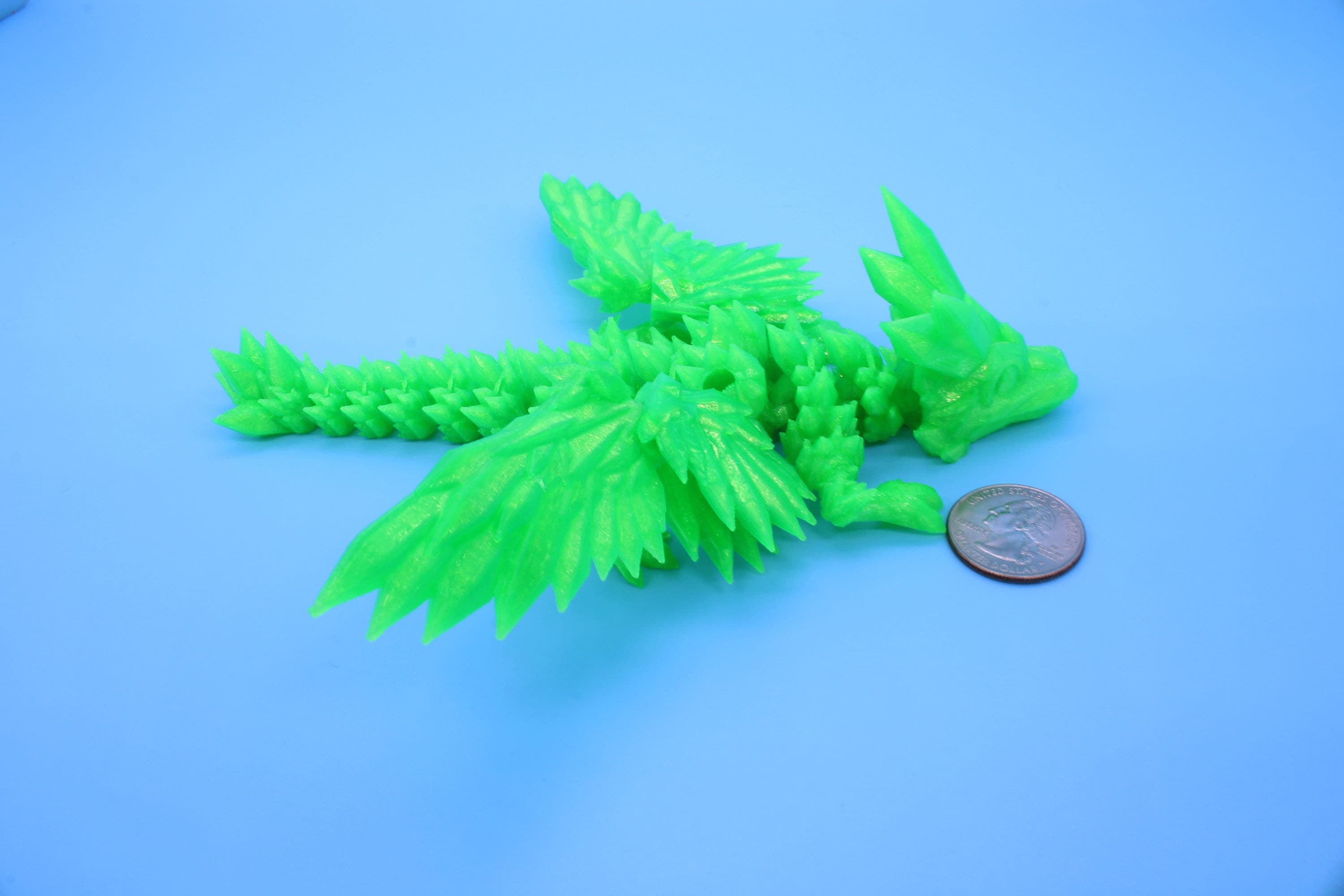 Baby Crystal Wing Dragon- Green | Miniature | 3D printed | Dragon Fidget | Flexi Toy | 7 in. | Pet Dragon.