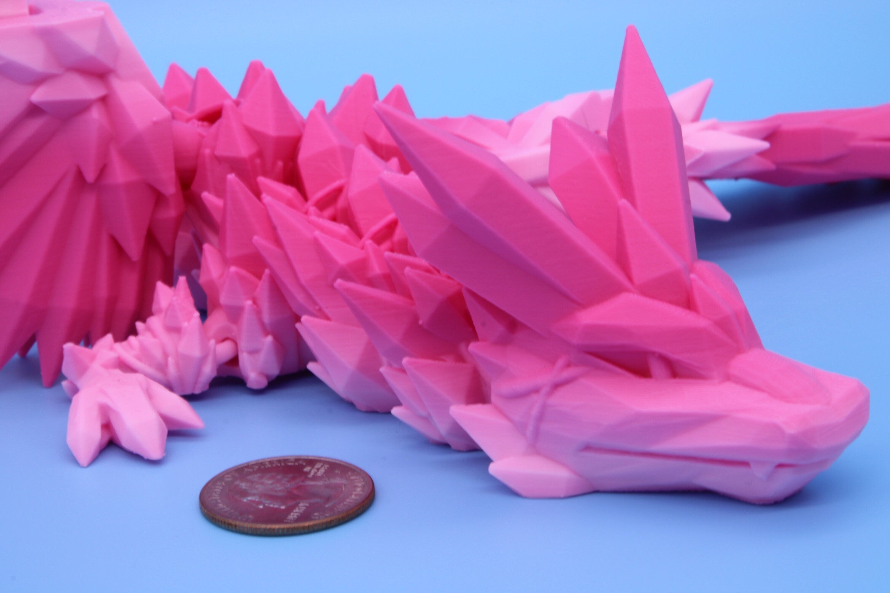 Crystal Winged Dragon | Pink Rainbow Crystal Wing Dragon | 3D printed | Articulating Dragon | Fidget Toy | Flexi Toy | 18 in