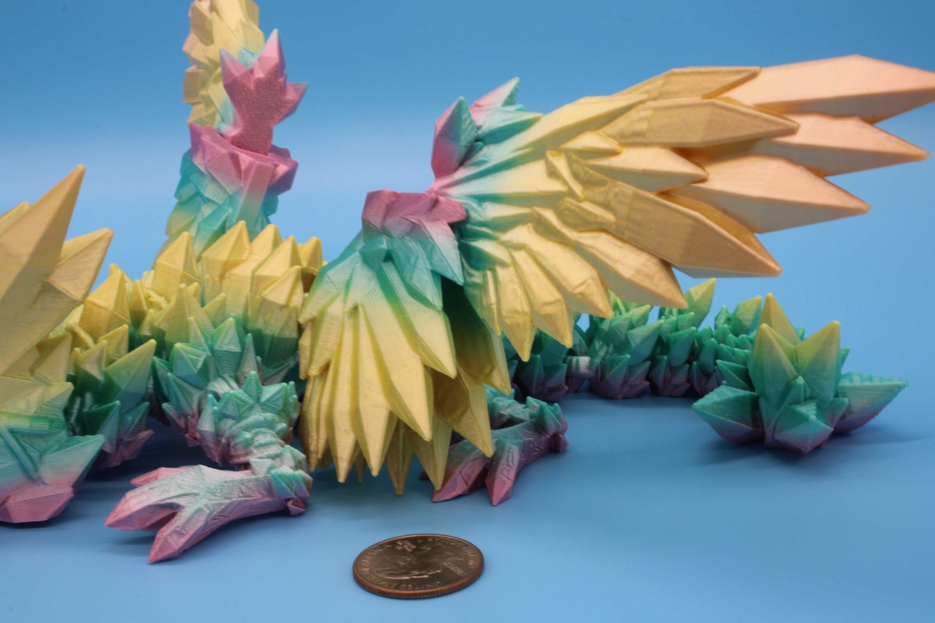 Baby Crystal Winged Dragon- Rainbow | 3D Printed | Fidget Toy | Flexi | 11.5 in. | Stress Relief | Dragon Toy.