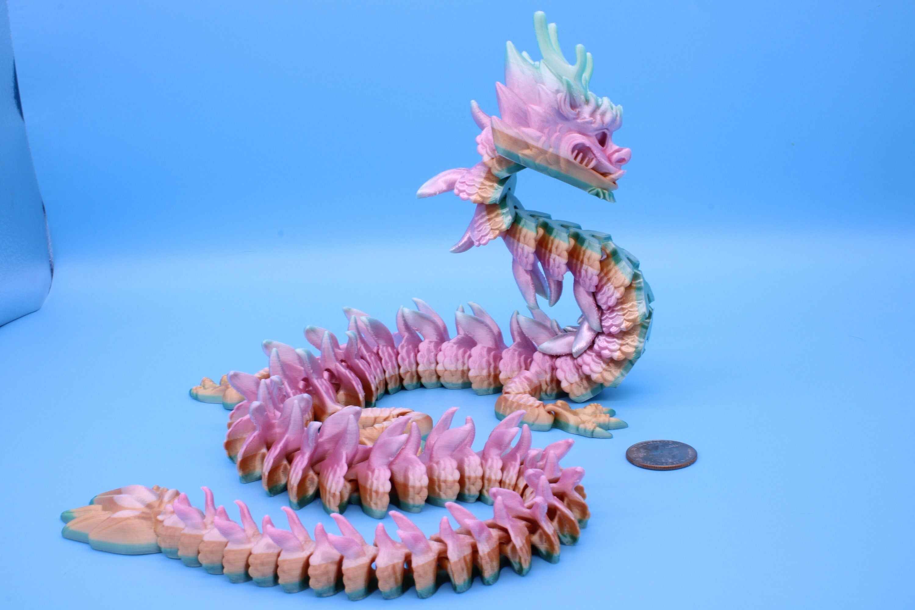 Imperial Dragon- Rainbow | 27 in. | Fidget Toy Dragon | 3D printed | Pet Flexi Dragon | Stress Relief Gift