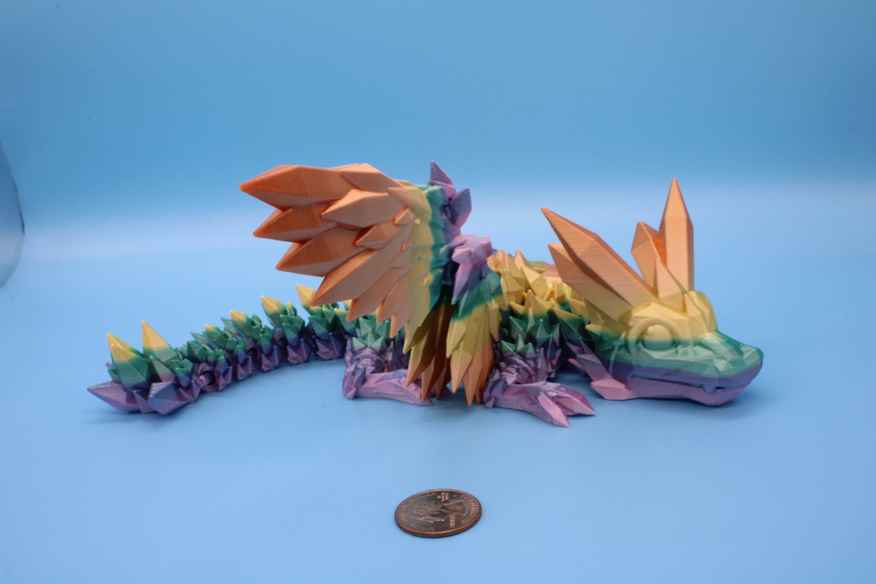 Baby Crystal Winged Dragon- Rainbow | 3D Printed | Fidget Toy | Flexi | 11.5 in. | Stress Relief | Dragon Toy.