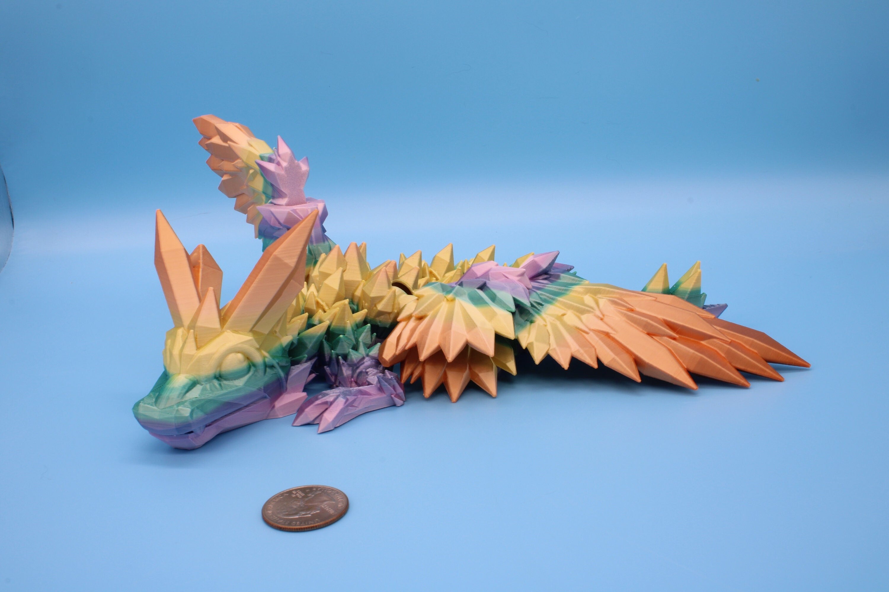 Baby Crystal Winged Dragon- Rainbow | 3D Printed | Fidget Toy | Flexi | 11.5 in. | Stress Relief | Dragon Toy.