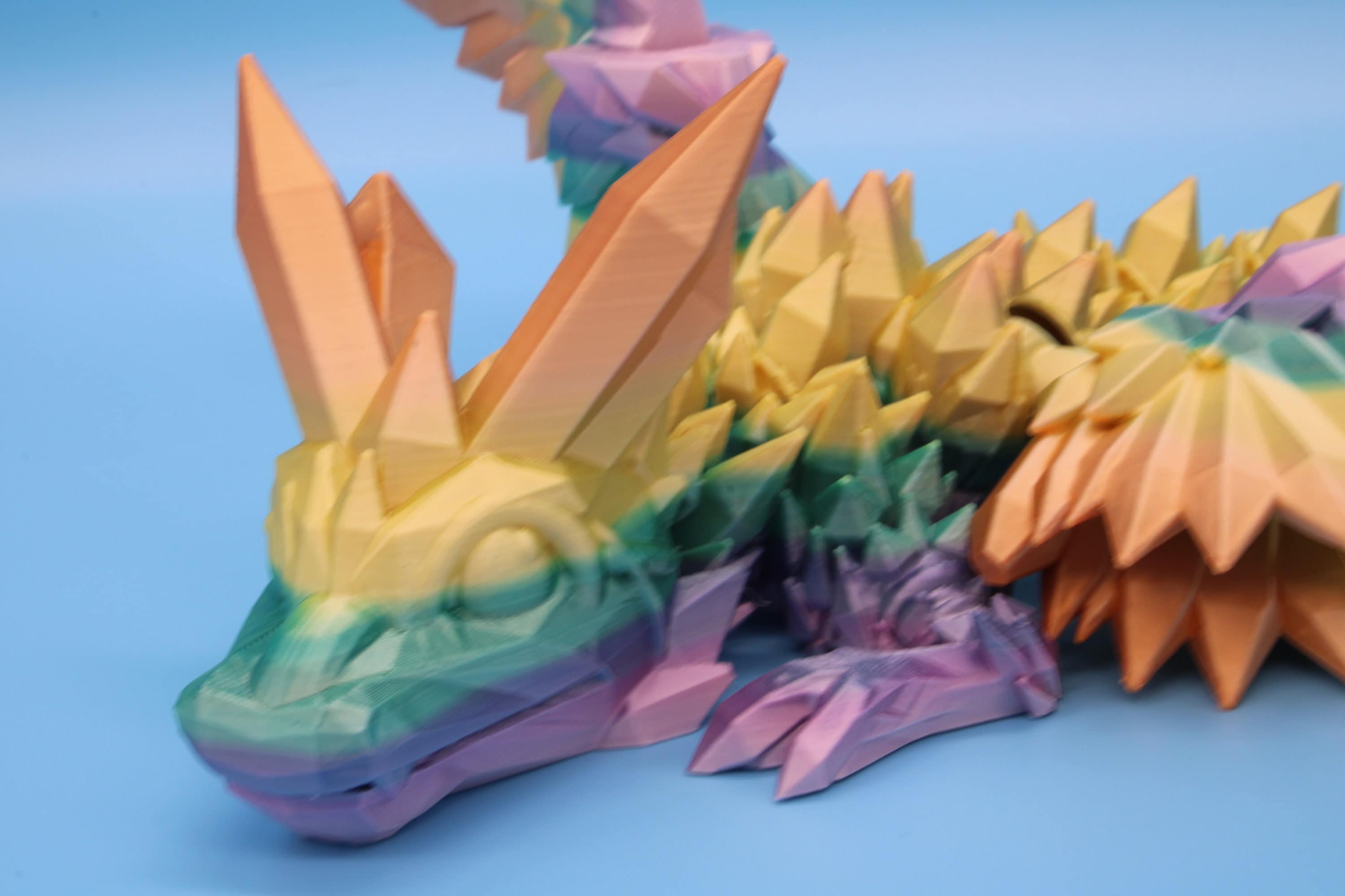 Baby Crystal Winged Dragon- Rainbow | 3D Printed | Fidget Toy | Flexi | 11.5 in. | Stress Relief | Dragon Toy.