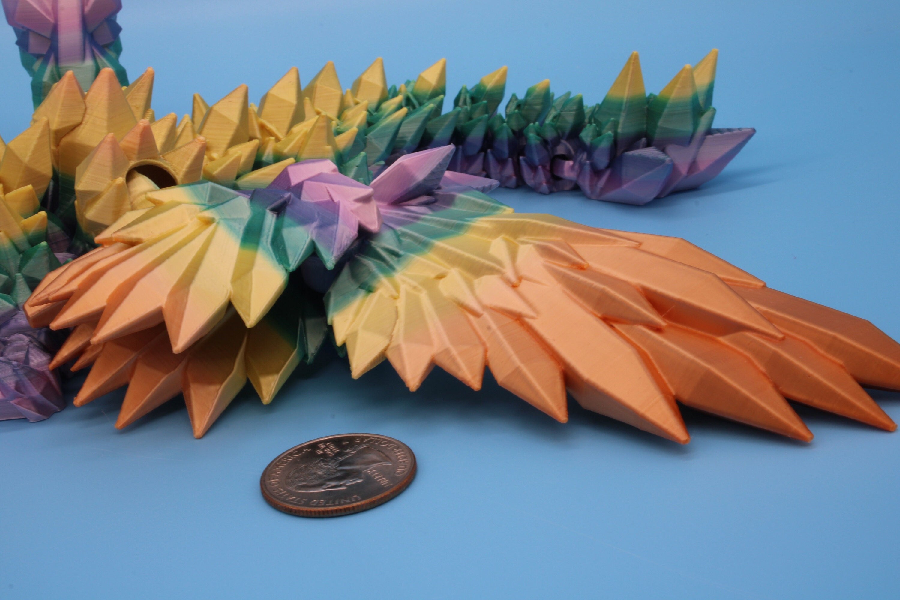 Baby Crystal Winged Dragon- Rainbow | 3D Printed | Fidget Toy | Flexi | 11.5 in. | Stress Relief | Dragon Toy.