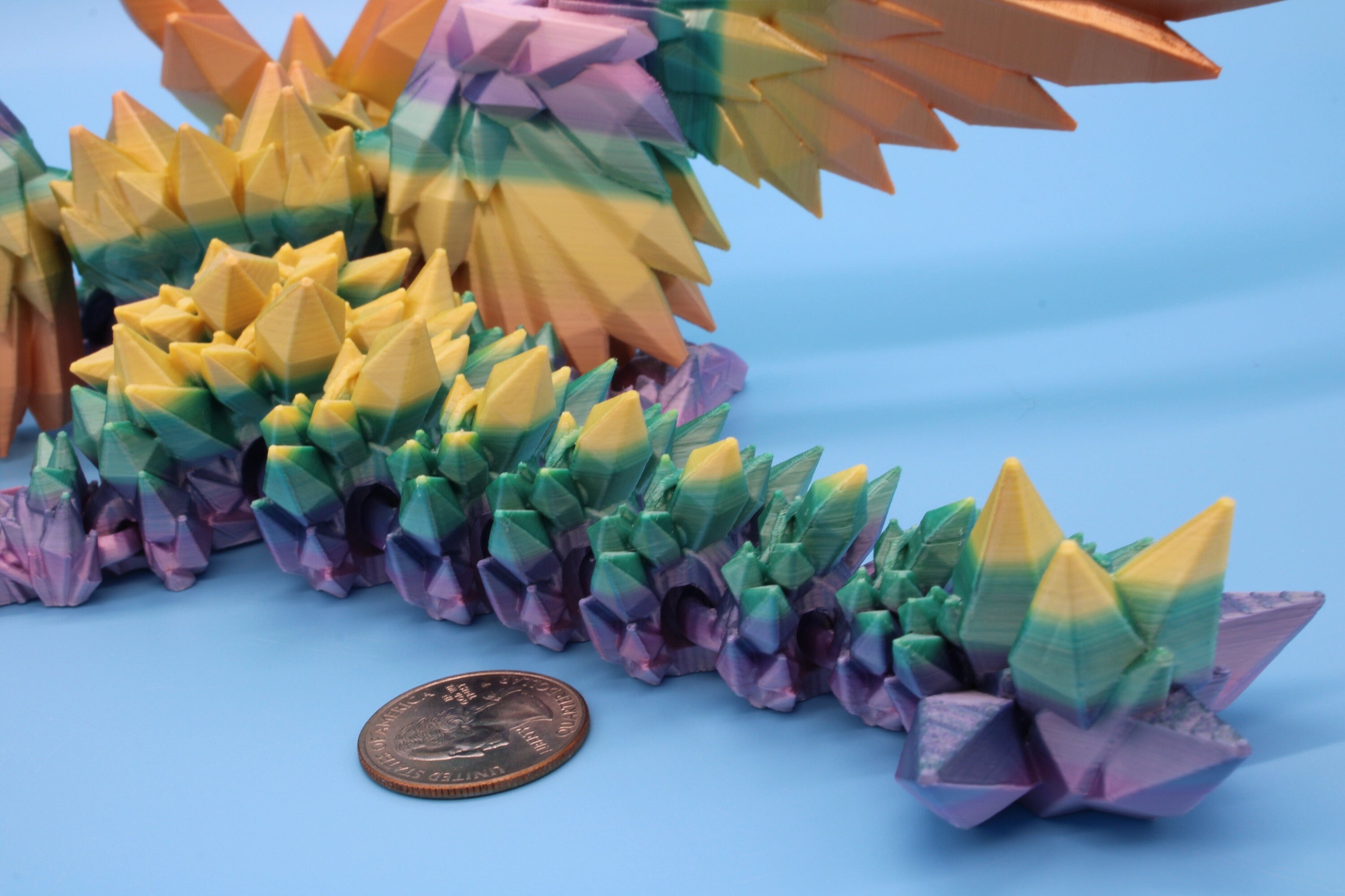 Baby Crystal Winged Dragon- Rainbow | 3D Printed | Fidget Toy | Flexi | 11.5 in. | Stress Relief | Dragon Toy.