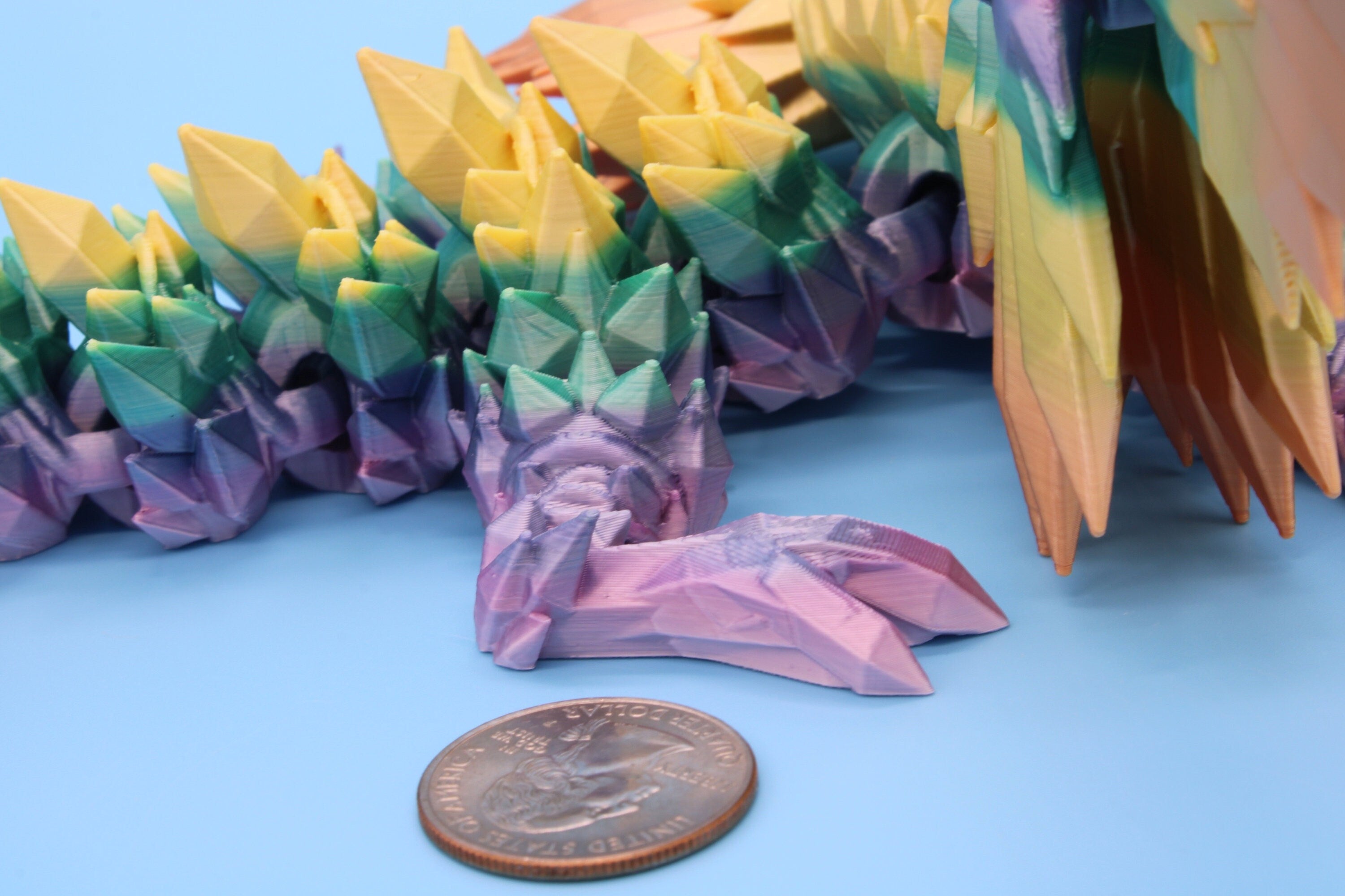 Baby Crystal Winged Dragon- Rainbow | 3D Printed | Fidget Toy | Flexi | 11.5 in. | Stress Relief | Dragon Toy.