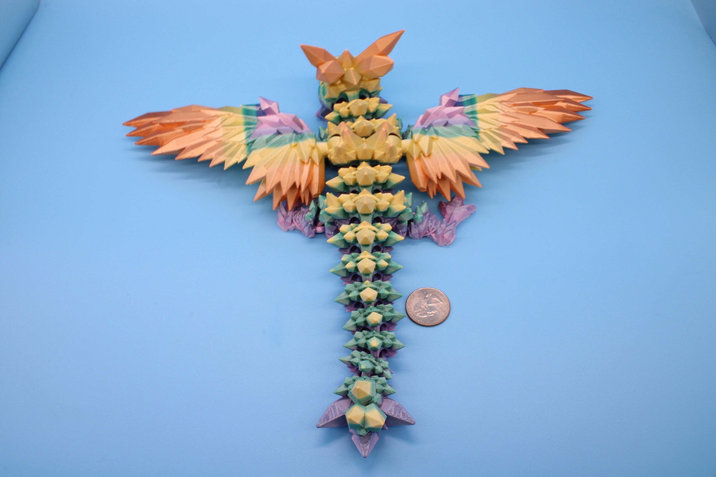 Baby Crystal Winged Dragon- Rainbow | 3D Printed | Fidget Toy | Flexi | 11.5 in. | Stress Relief | Dragon Toy.