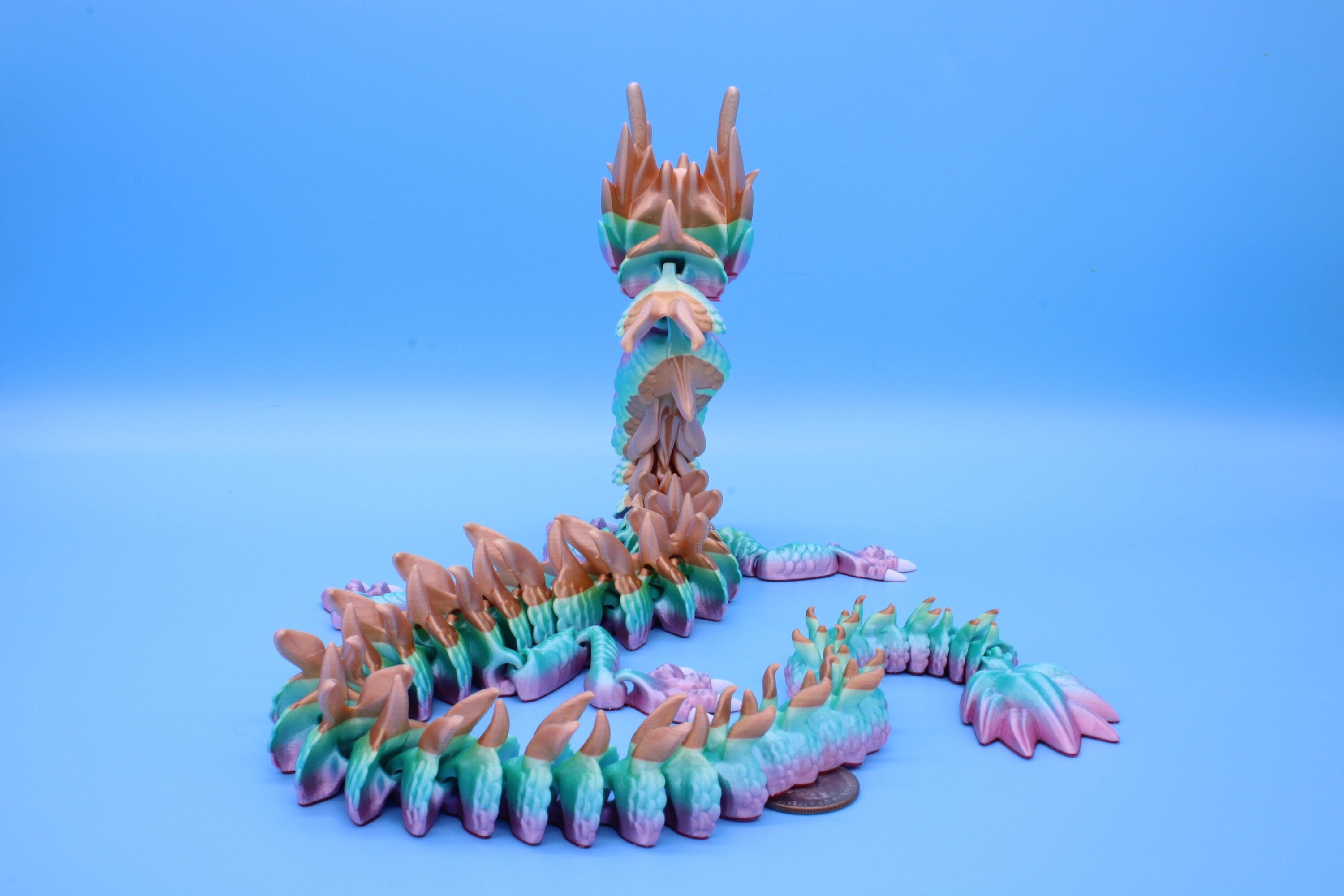 Imperial Dragon- Rainbow | 27 in. | Fidget Toy Dragon | 3D printed | Pet Flexi Dragon | Stress Relief Gift