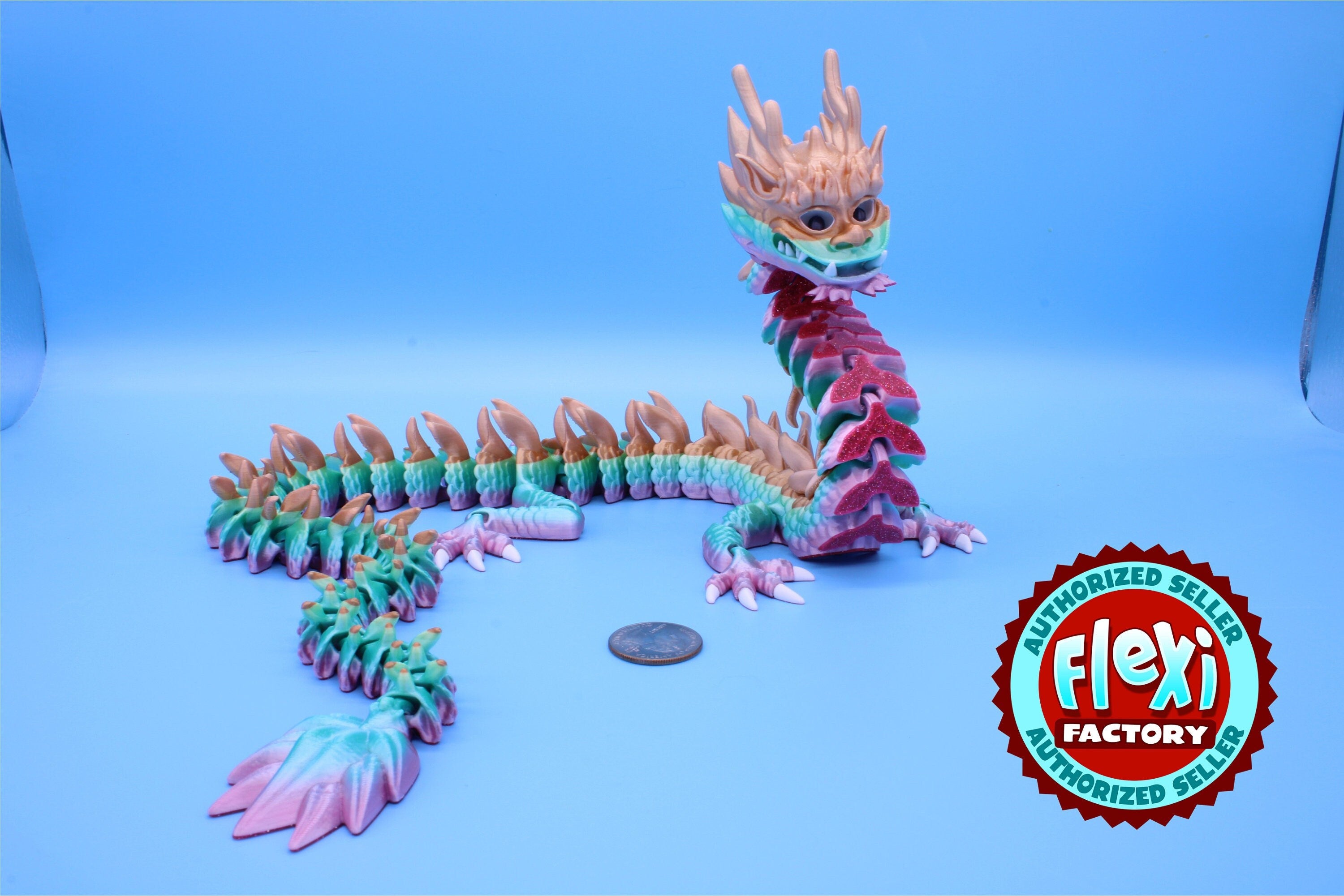 Imperial Dragon- Rainbow | 27 in. | Fidget Toy Dragon | 3D printed | Pet Flexi Dragon | Stress Relief Gift