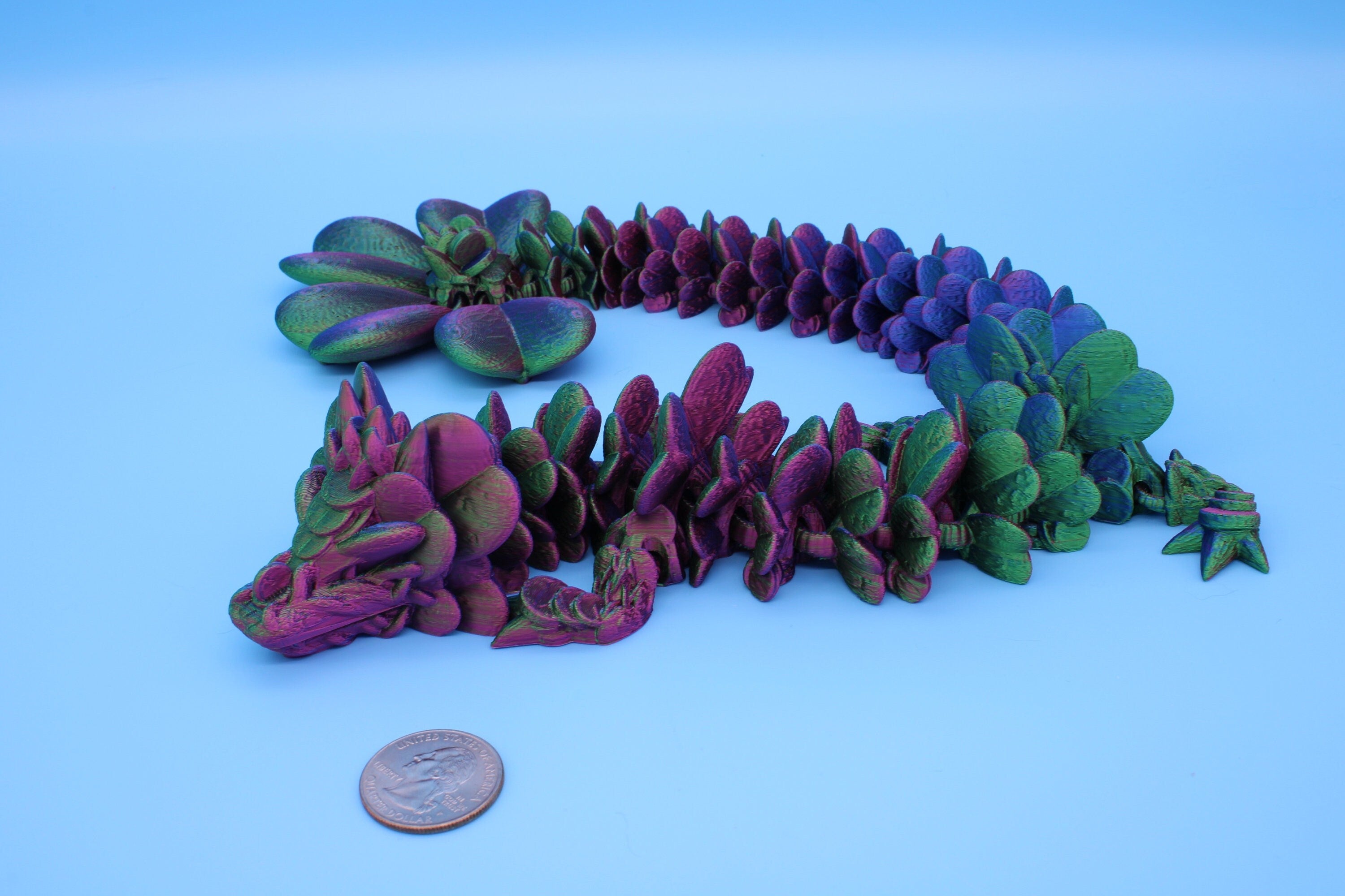 Clover Dragon | Rainbow | 3D printed Articulating Dragon Fidget Toy | Flexi | 18 in. Lucky Dragon | Four Leaf Clover Dragon.