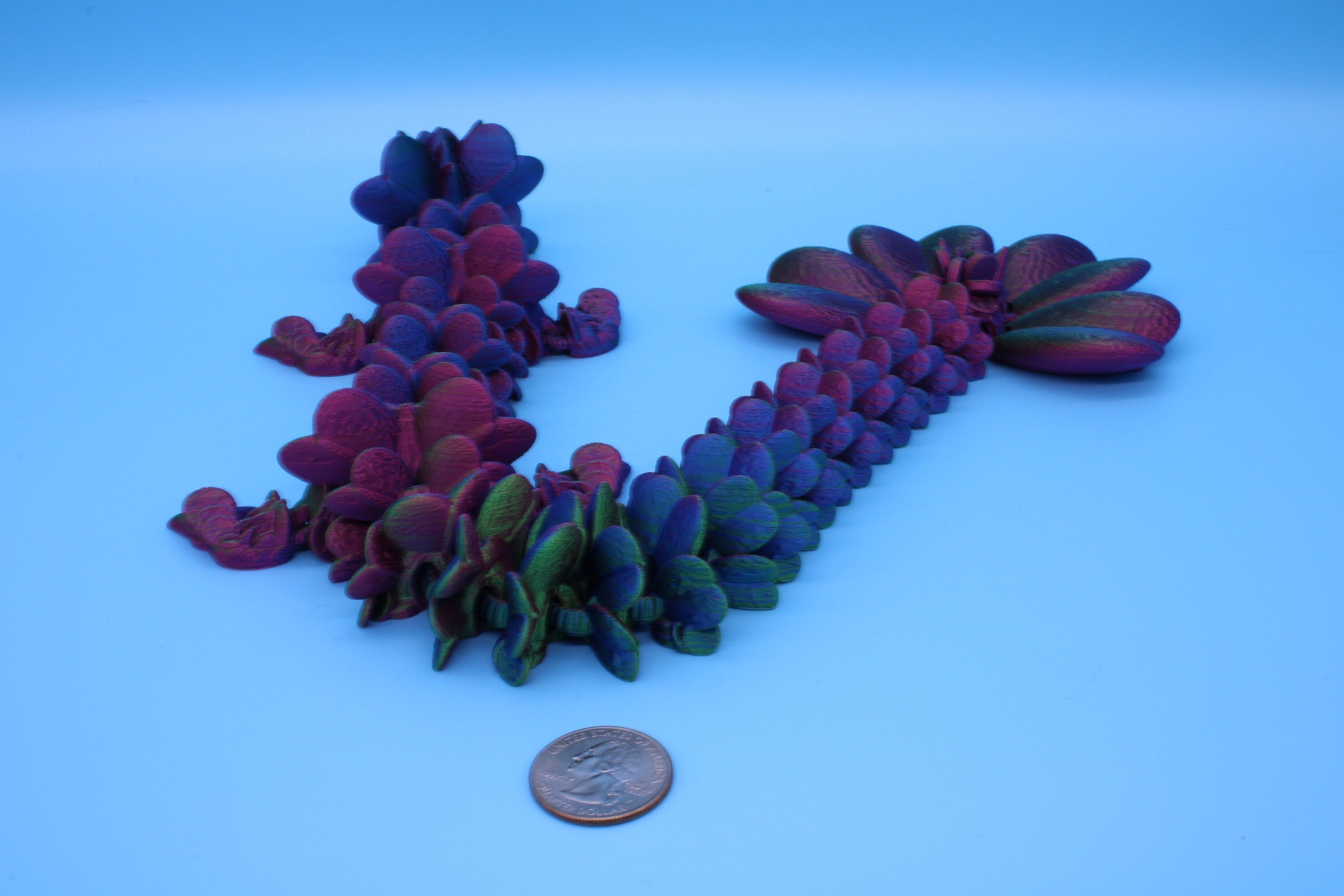 Clover Dragon | Rainbow | 3D printed Articulating Dragon Fidget Toy | Flexi | 18 in. Lucky Dragon | Four Leaf Clover Dragon.