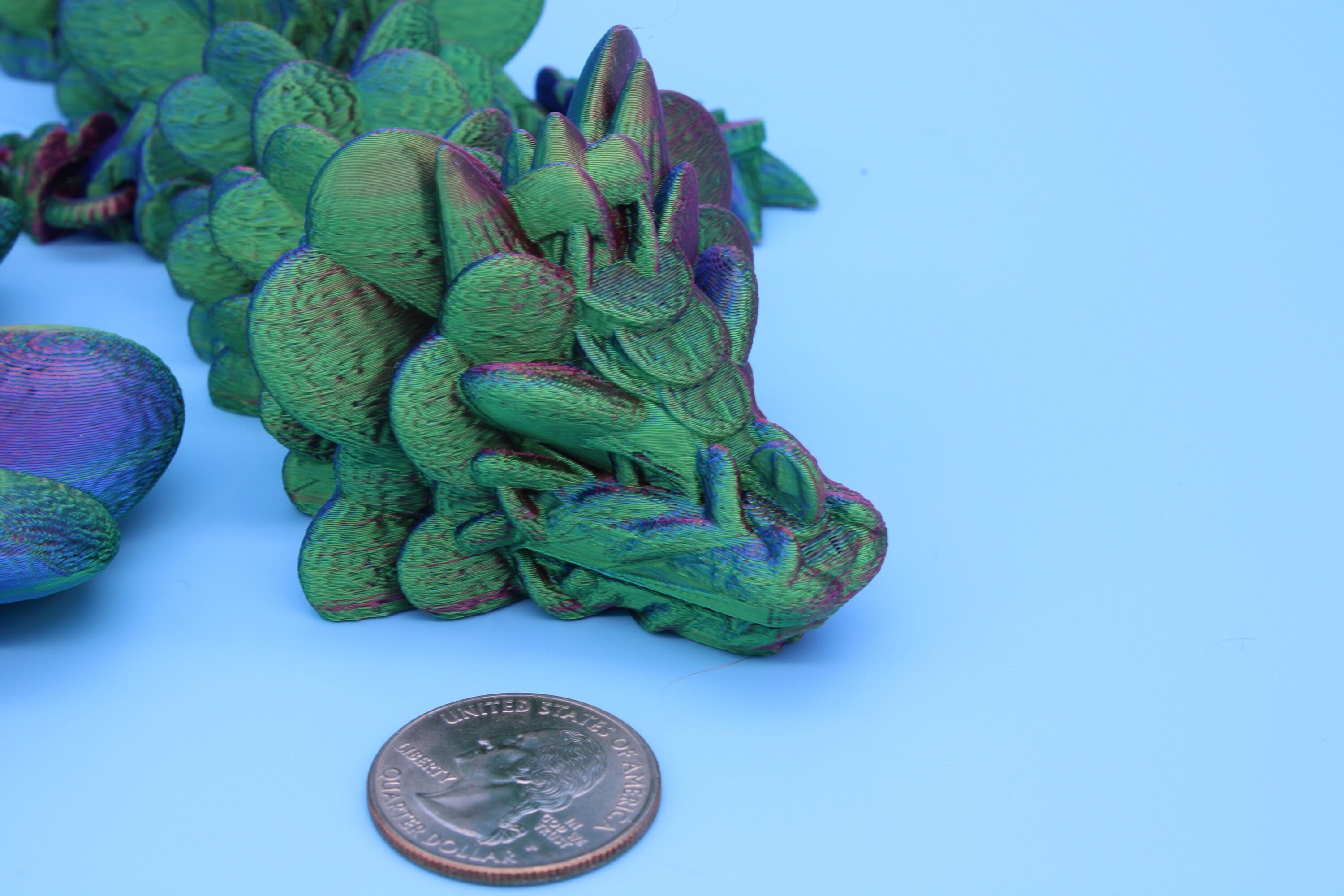 Clover Dragon | Rainbow | 3D printed Articulating Dragon Fidget Toy | Flexi | 18 in. Lucky Dragon | Four Leaf Clover Dragon.