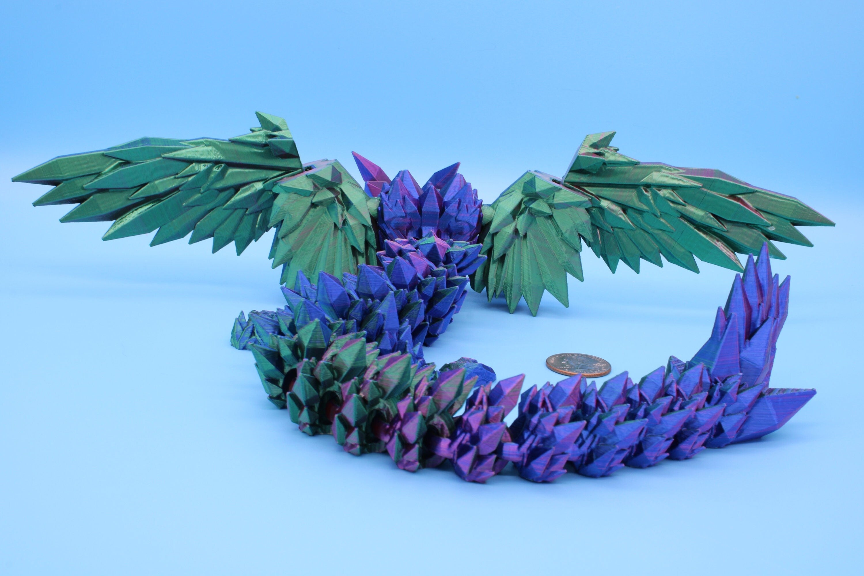 Crystal Winged Dragon | Rainbow Crystal Wing Dragon | 3D printed | Articulating Dragon | Fidget Toy | Flexi Toy | 18 in