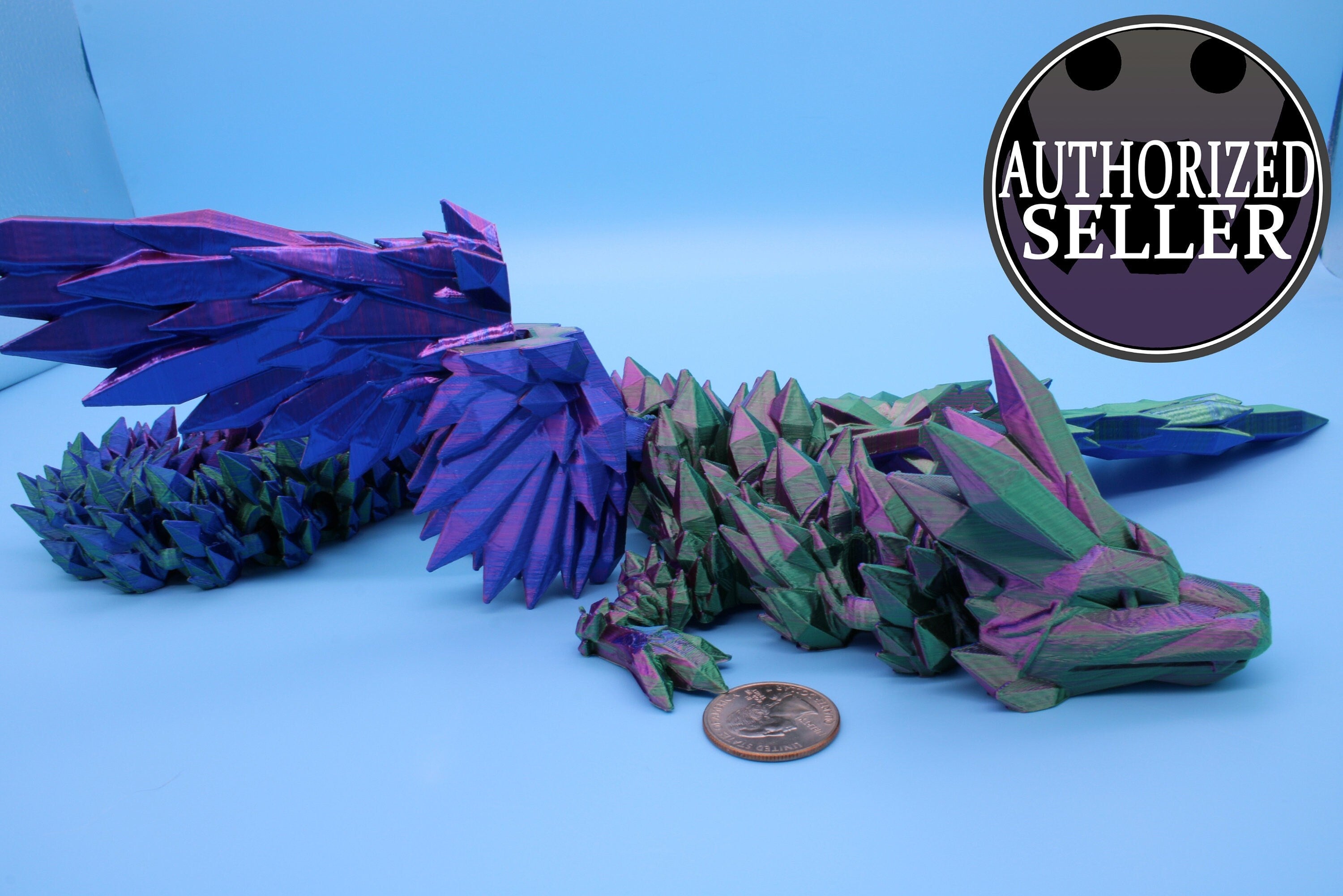 Crystal Winged Dragon | Rainbow Crystal Wing Dragon | 3D printed | Articulating Dragon | Fidget Toy | Flexi Toy | 18 in