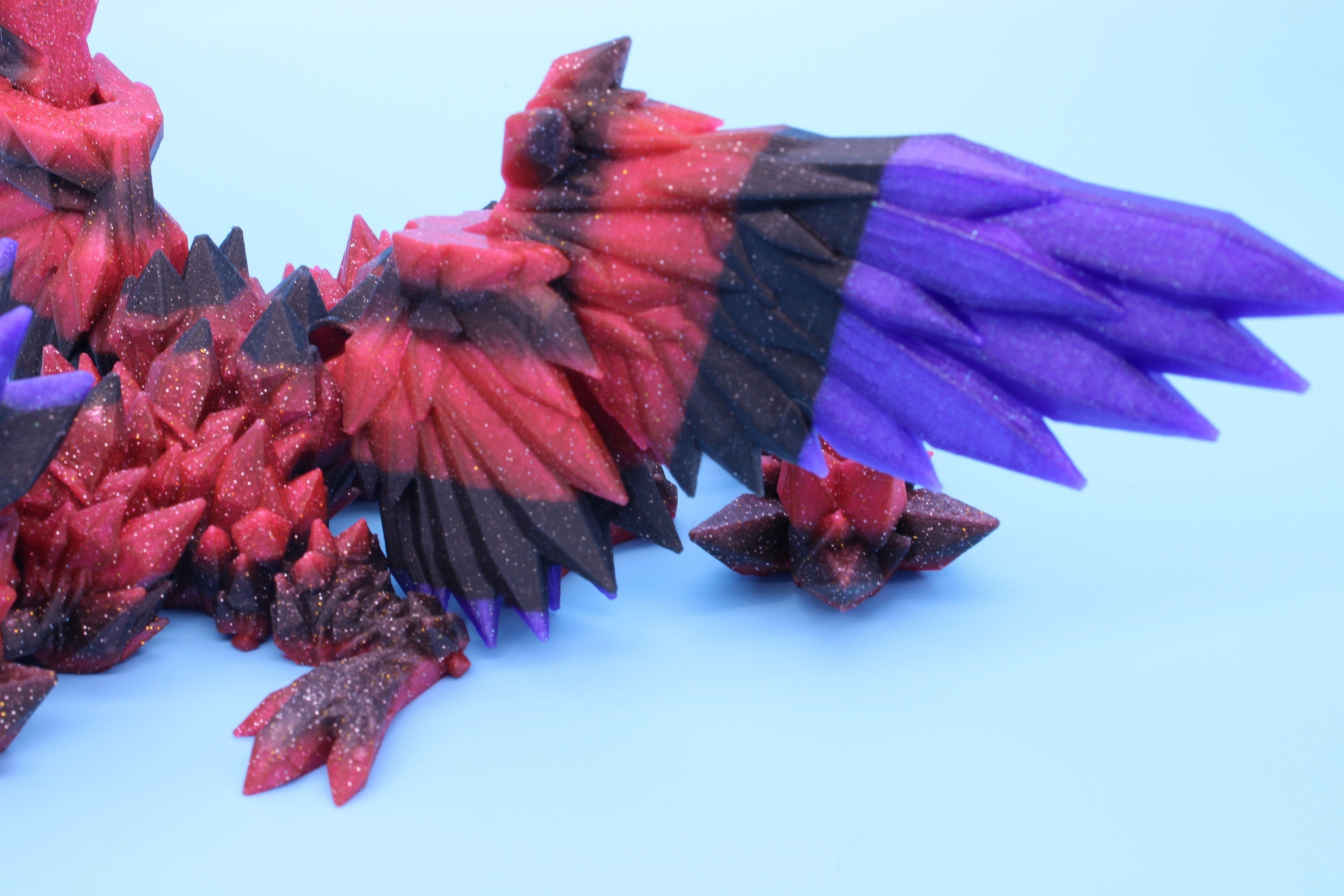Baby Crystal Winged Dragon- Rainbow | 3D Printed | Fidget Toy | Flexi | 11.5 in. | Stress Relief | Dragon Toy.