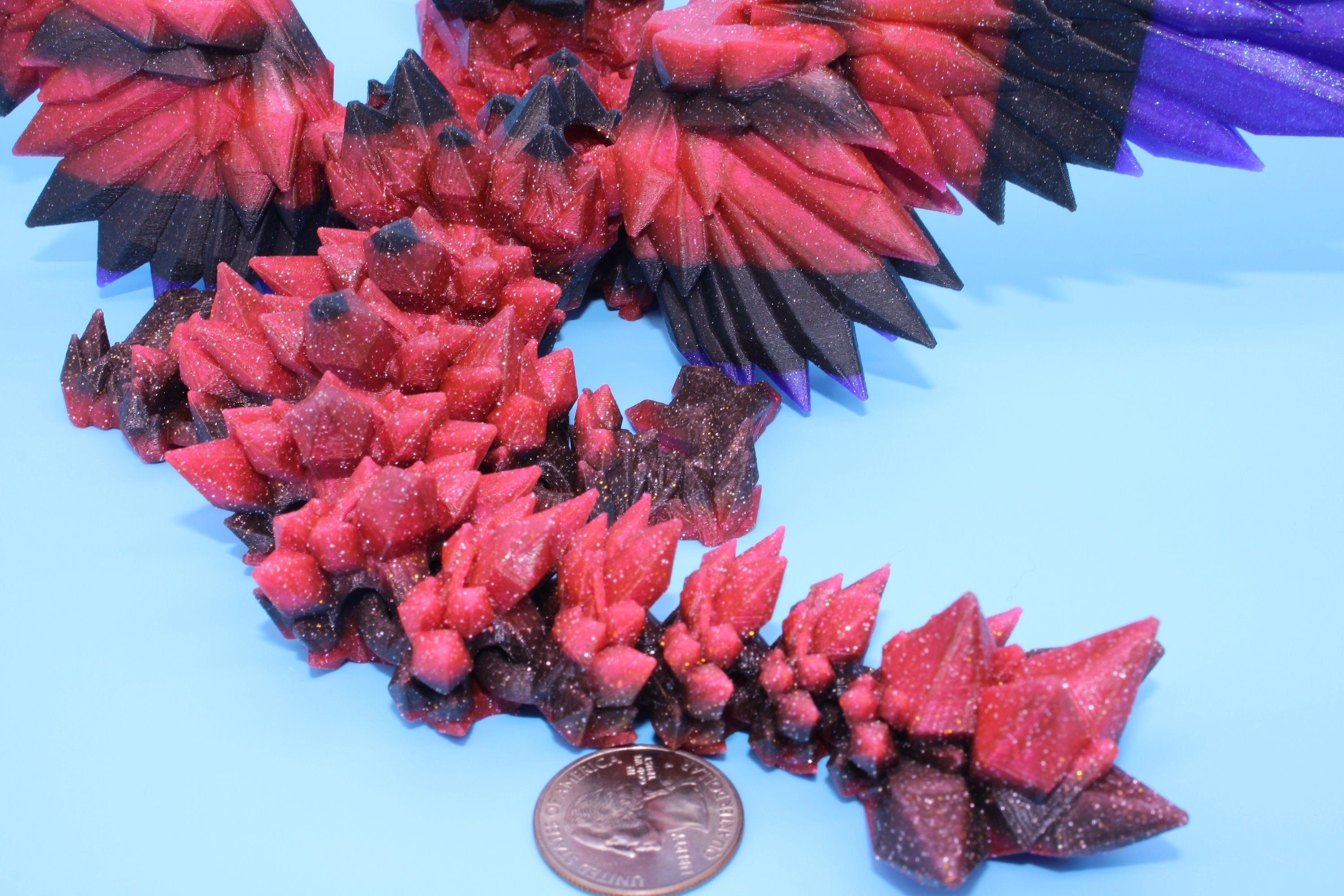 Baby Crystal Winged Dragon- Rainbow | 3D Printed | Fidget Toy | Flexi | 11.5 in. | Stress Relief | Dragon Toy.