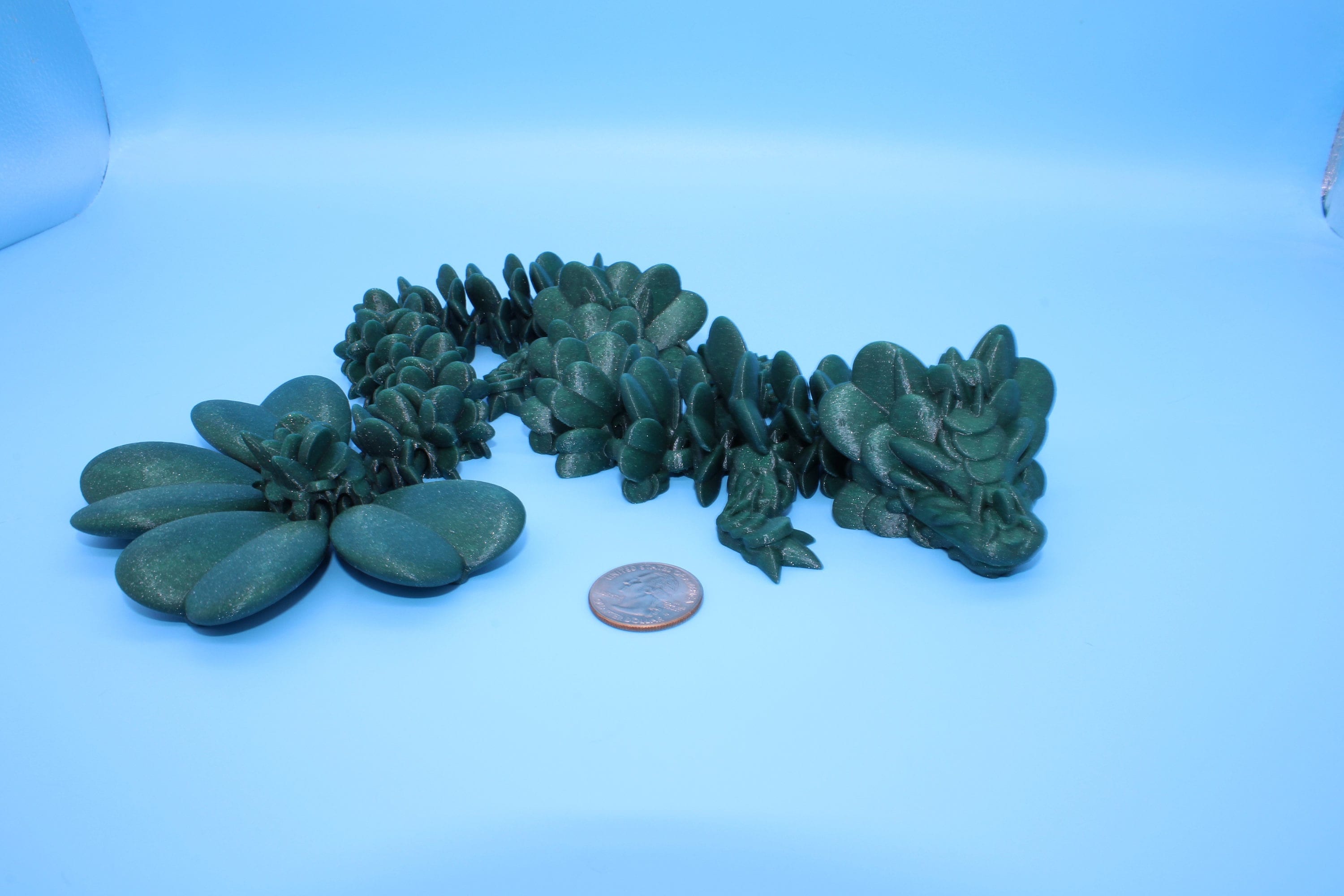 Clover Dragon | Green | St. Patrick's Day |3D printed Articulating Dragon Fidget Toy | Flexi | 18 in. Lucky Dragon | Four Leaf Clover Dragon