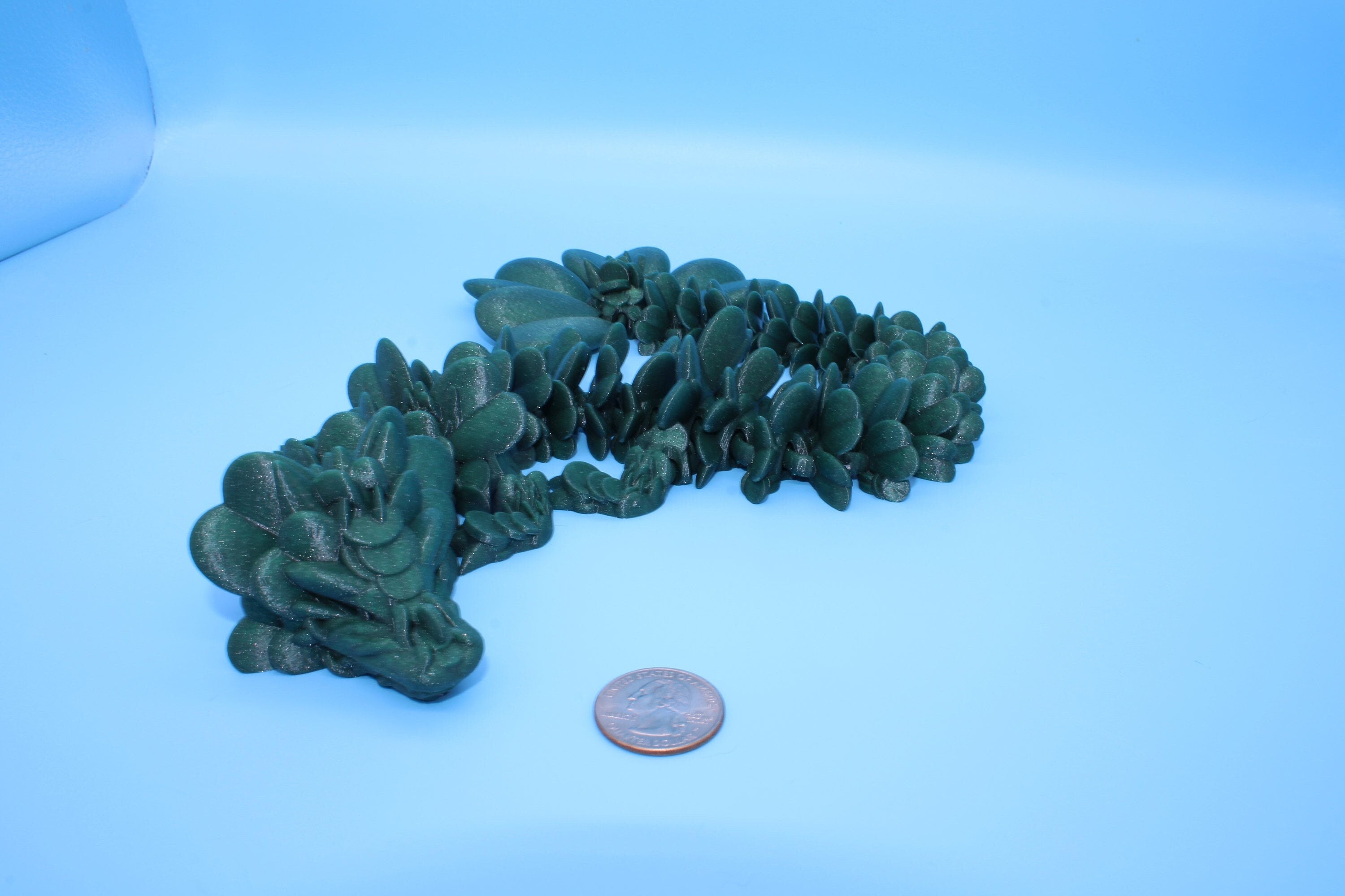 Clover Dragon | Green | St. Patrick's Day |3D printed Articulating Dragon Fidget Toy | Flexi | 18 in. Lucky Dragon | Four Leaf Clover Dragon