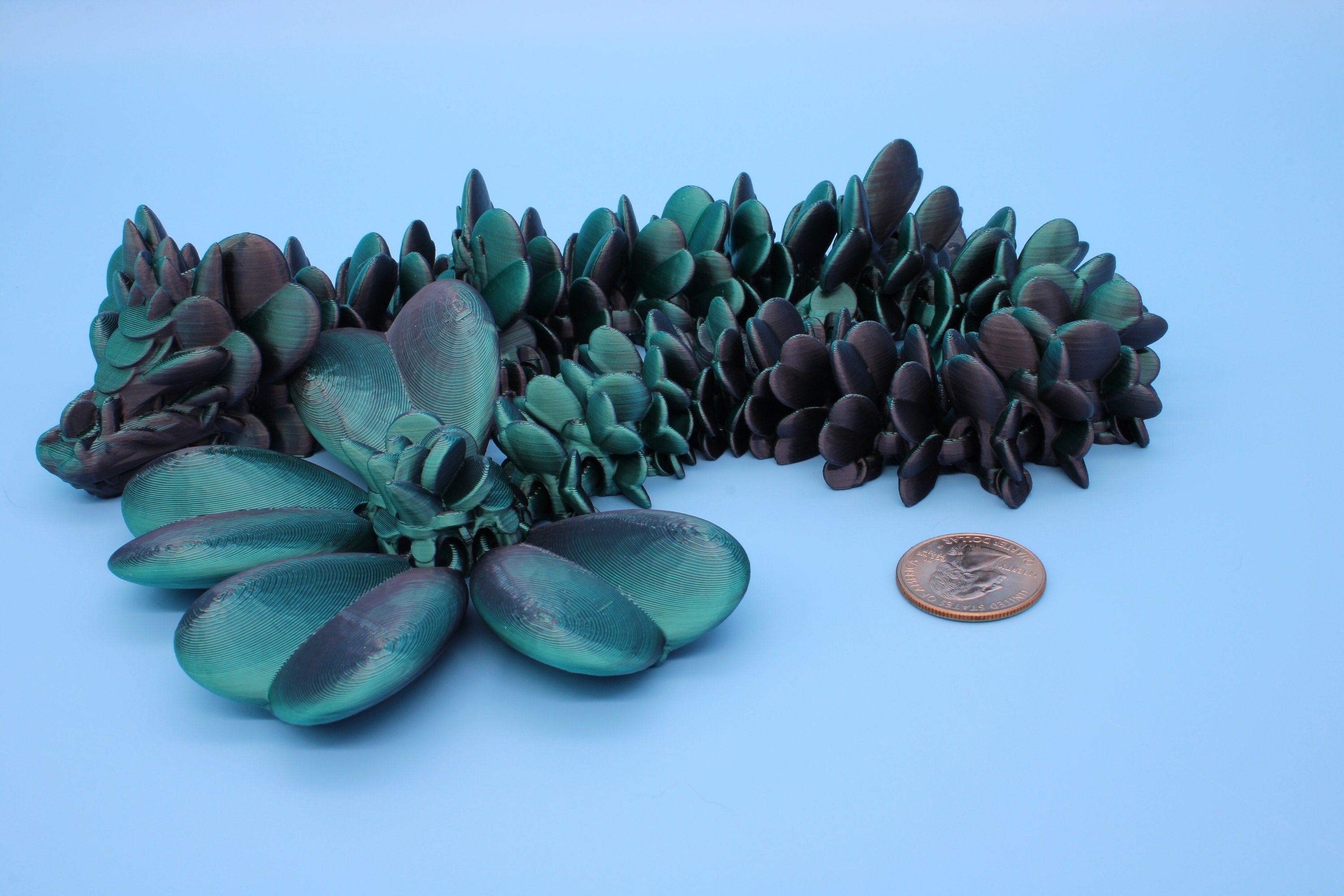 Clover Dragon | Green & Black | St. Patrick's Day |3D printed Articulating Dragon Fidget Toy | Flexi | 18 in. Lucky Dragon | 4 Leaf Clover