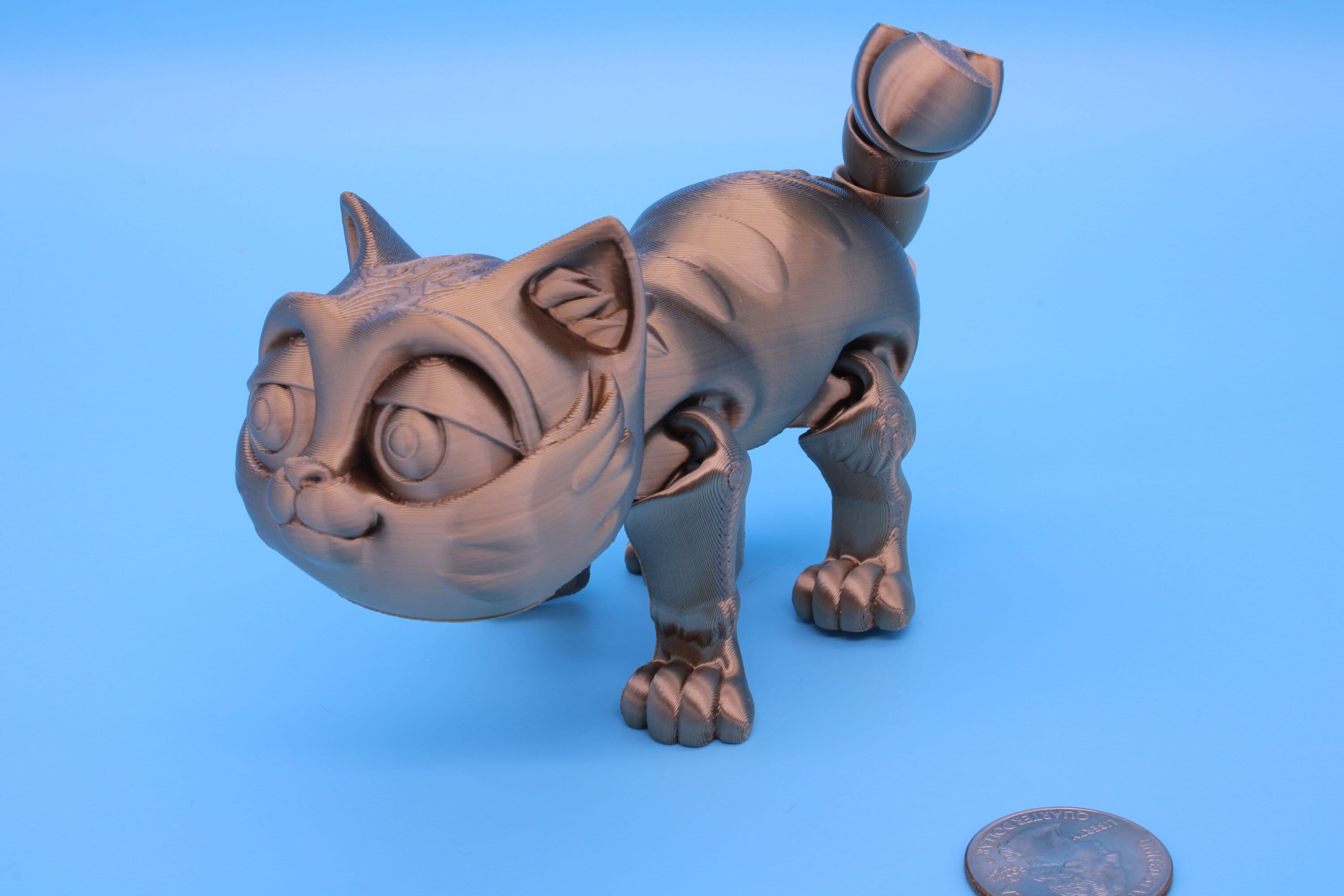7 inch Fidget Cat I Gold | Fidget Toy | 3D Printed Kitten | Articulating Kitty | Flexi Toy | Stress Relief Gift