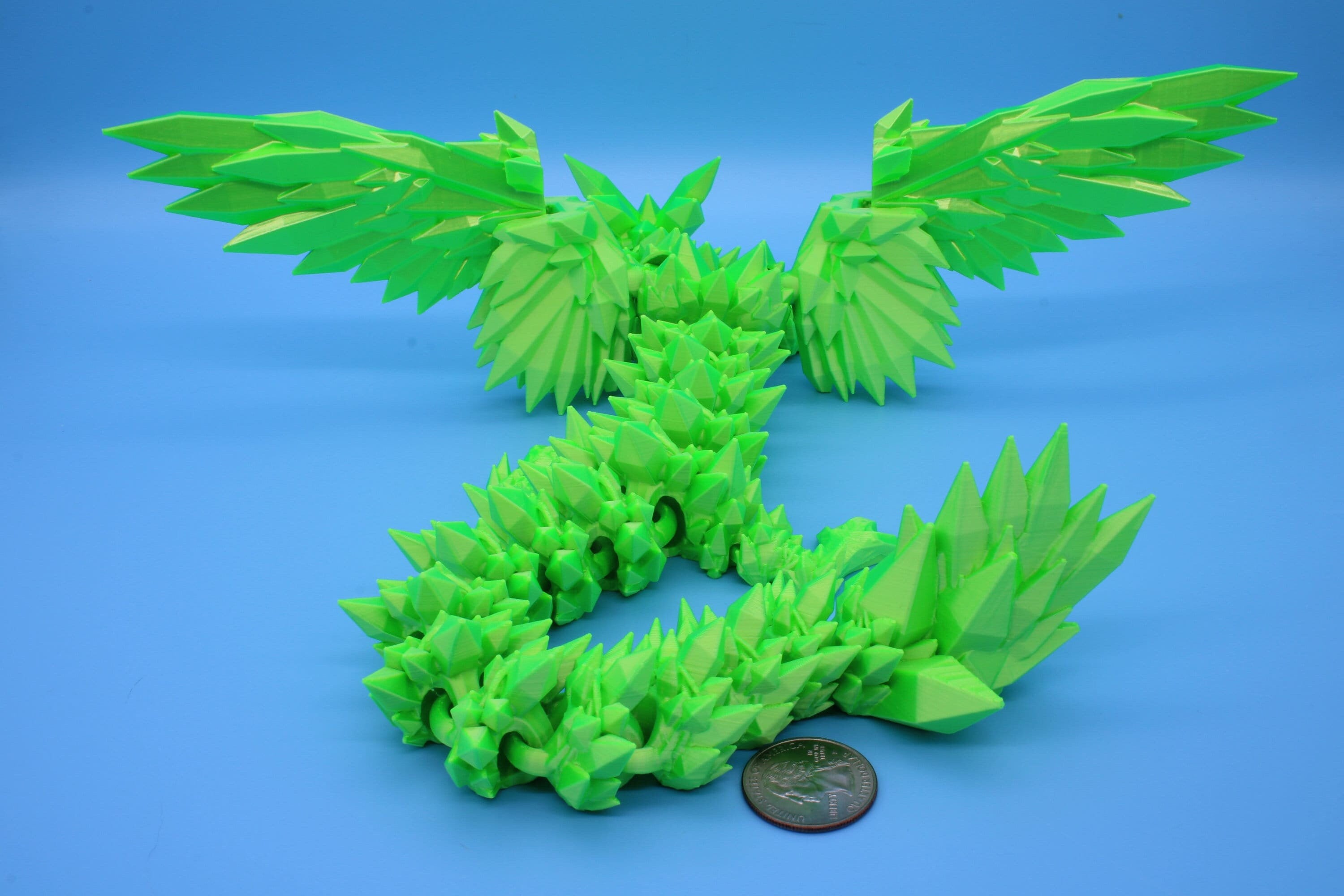 Crystal Winged Dragon | Green Crystal Wing Dragon | 3D printed | Articulating Dragon | Fidget Toy | Flexi Toy | 18 in