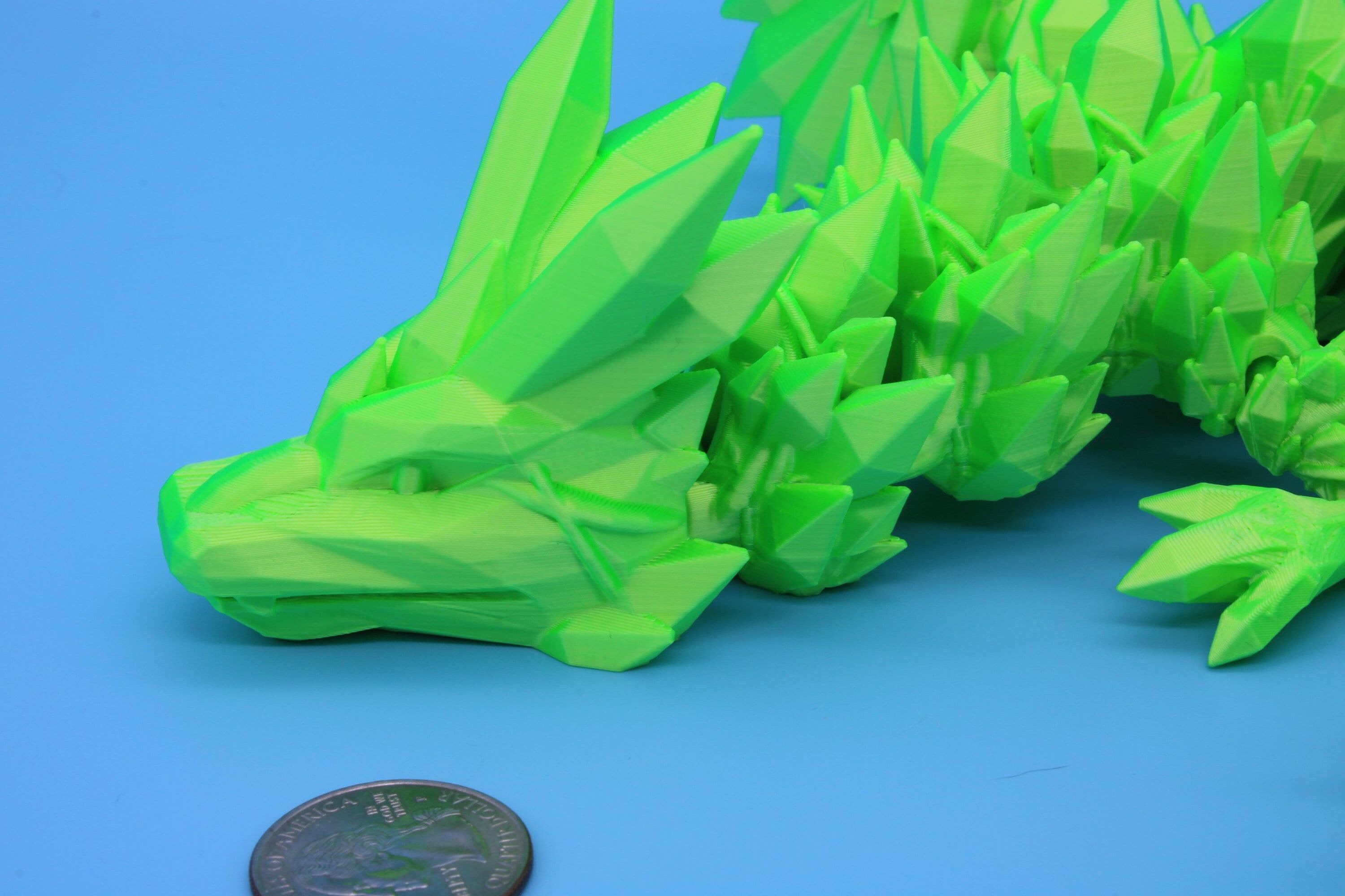 Crystal Winged Dragon | Green Crystal Wing Dragon | 3D printed | Articulating Dragon | Fidget Toy | Flexi Toy | 18 in
