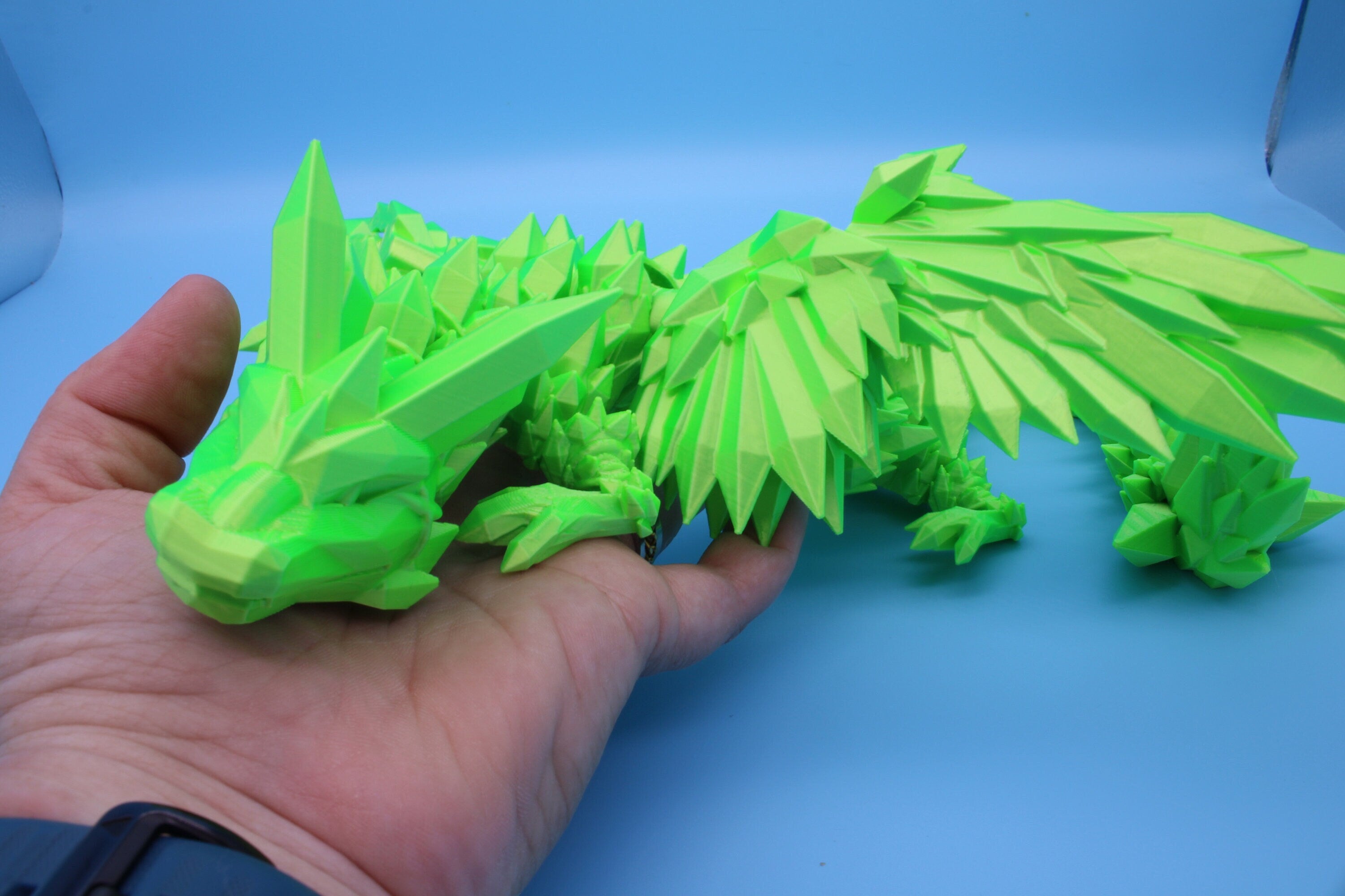 Crystal Winged Dragon | Green Crystal Wing Dragon | 3D printed | Articulating Dragon | Fidget Toy | Flexi Toy | 18 in