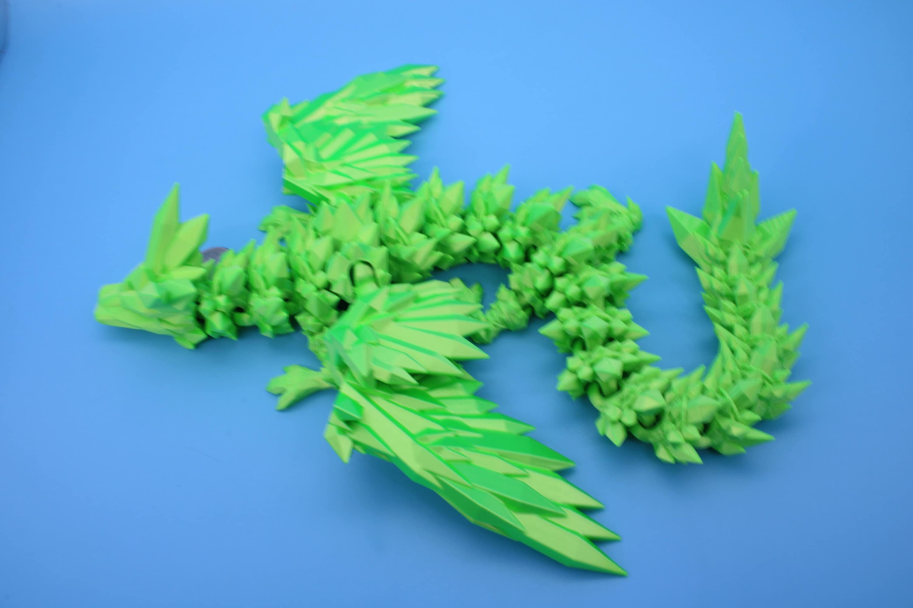 Crystal Winged Dragon | Green Crystal Wing Dragon | 3D printed | Articulating Dragon | Fidget Toy | Flexi Toy | 18 in