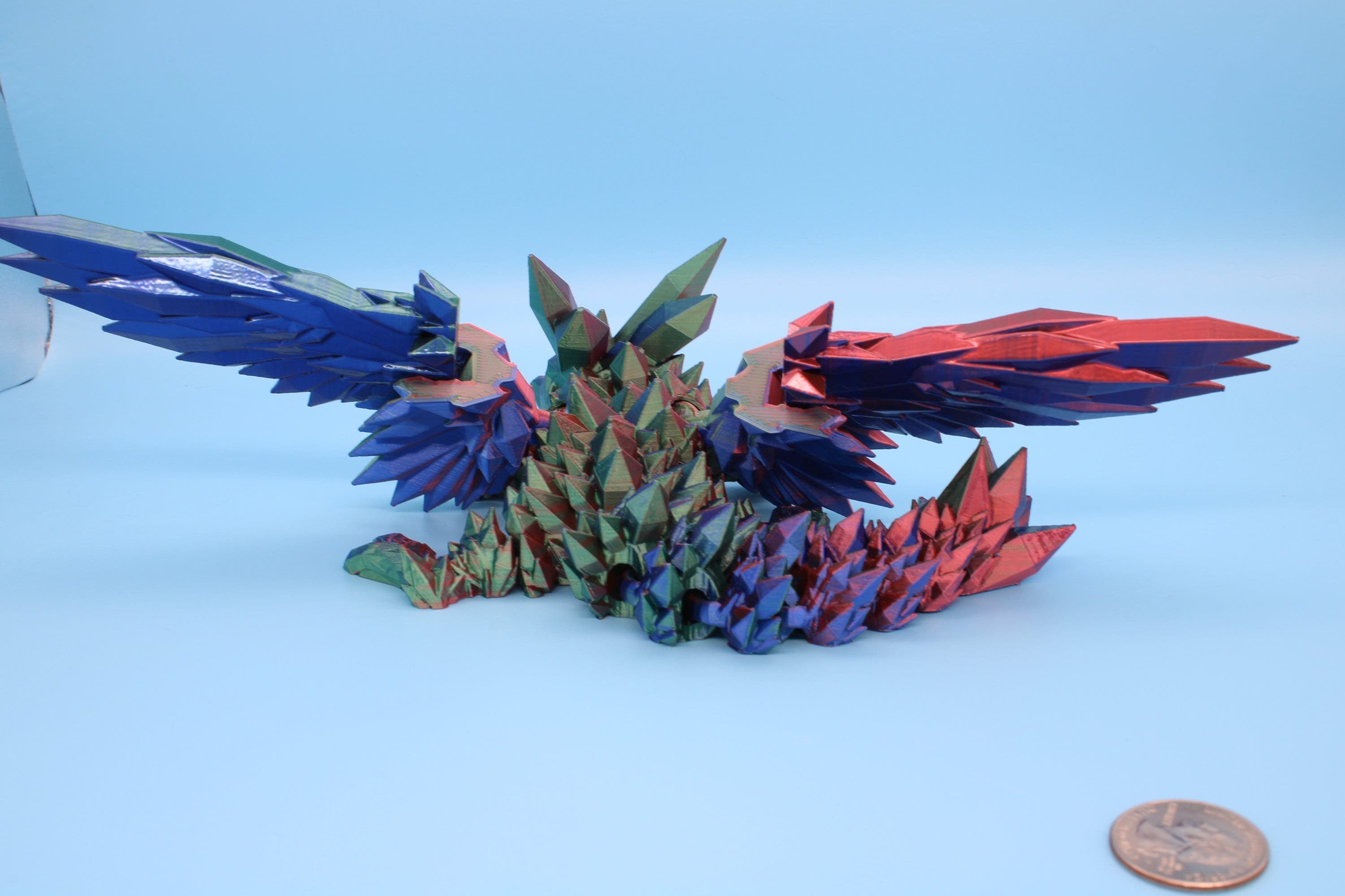 Baby Crystal Winged Dragon- Rainbow | 3D Printed | Fidget Toy | Flexi | 11.5 in. | Stress Relief | Dragon Toy.