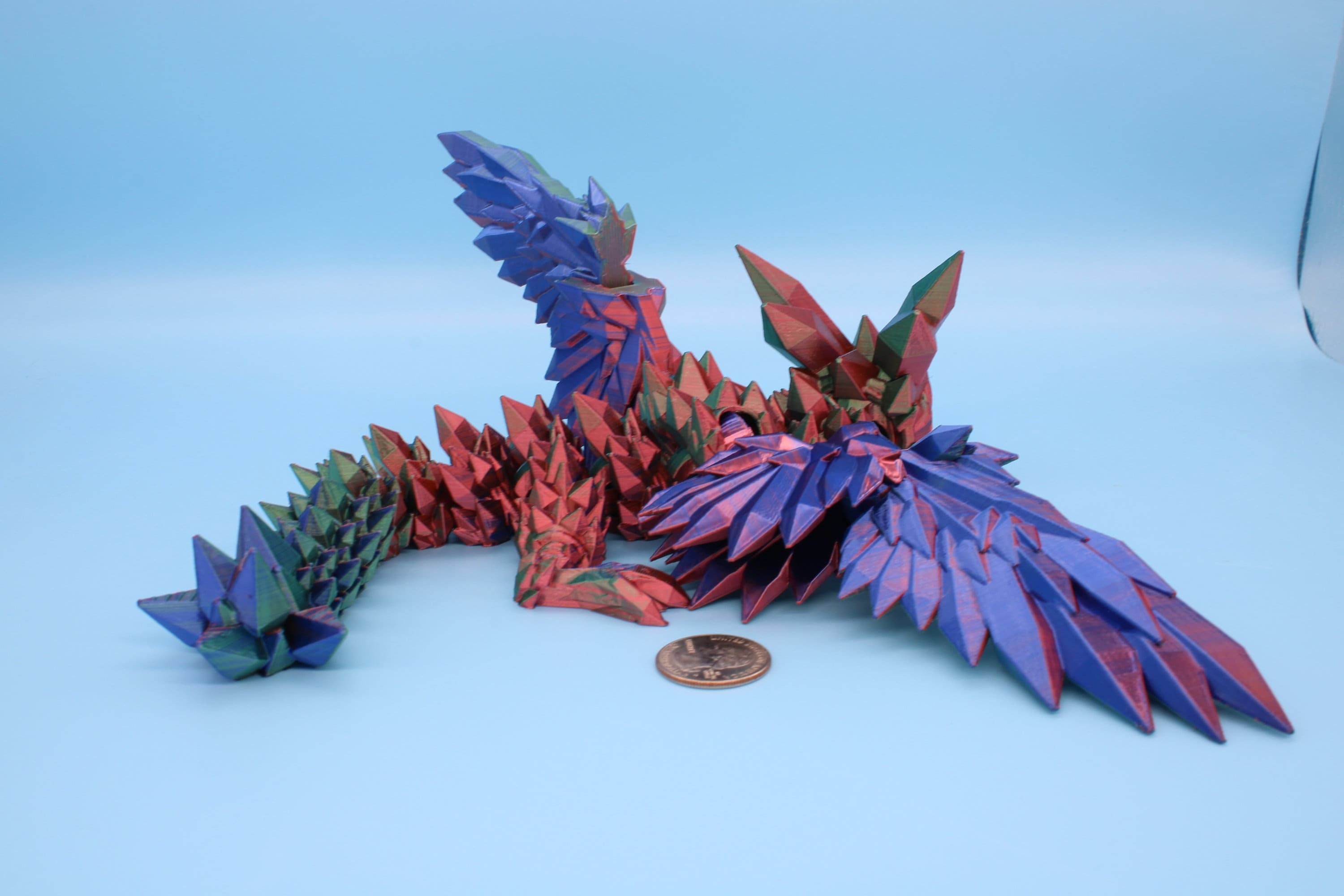 Baby Crystal Winged Dragon- Rainbow | 3D Printed | Fidget Toy | Flexi | 11.5 in. | Stress Relief | Dragon Toy.