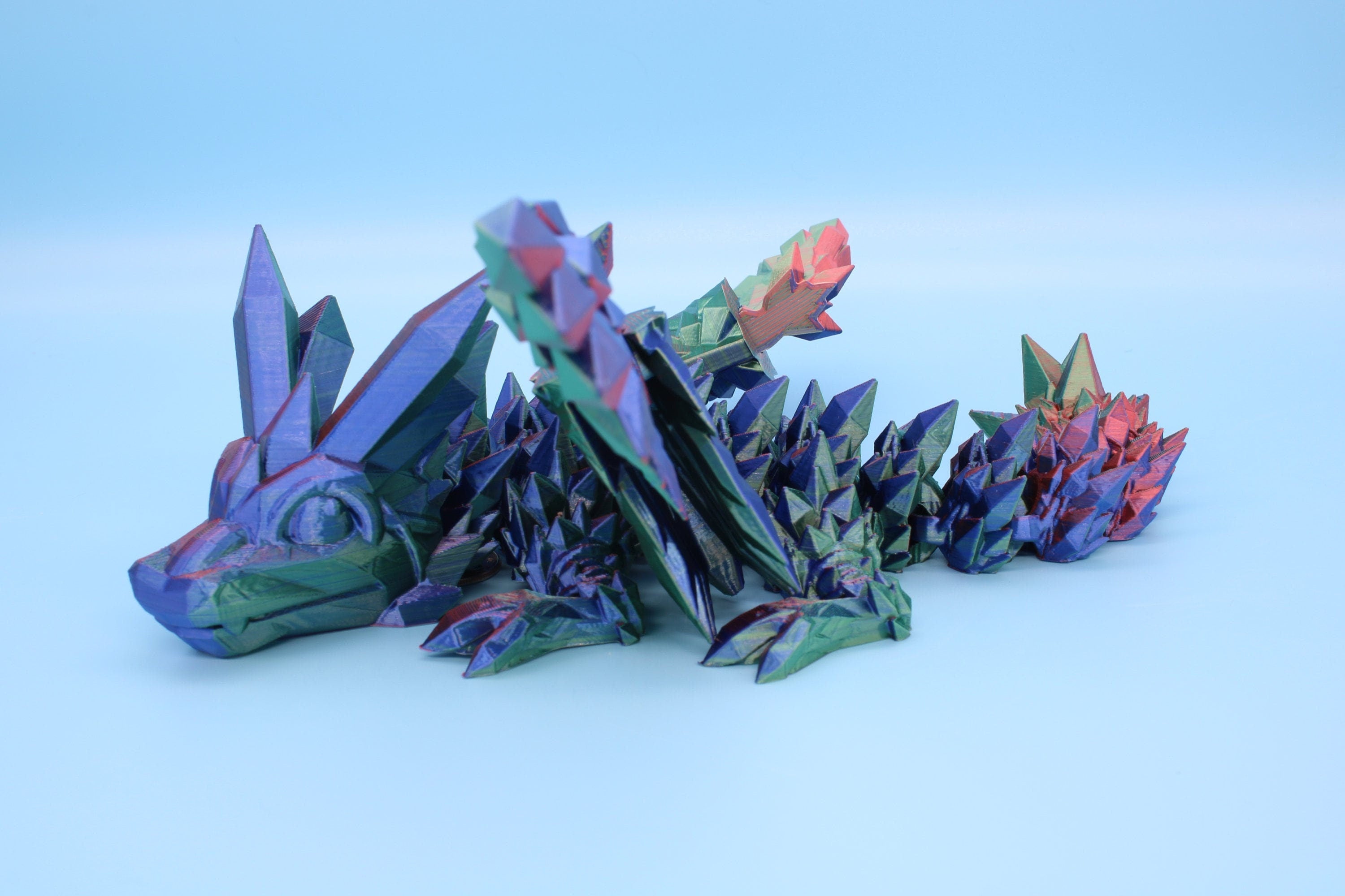 Baby Crystal Winged Dragon- Rainbow | 3D Printed | Fidget Toy | Flexi | 11.5 in. | Stress Relief | Dragon Toy.