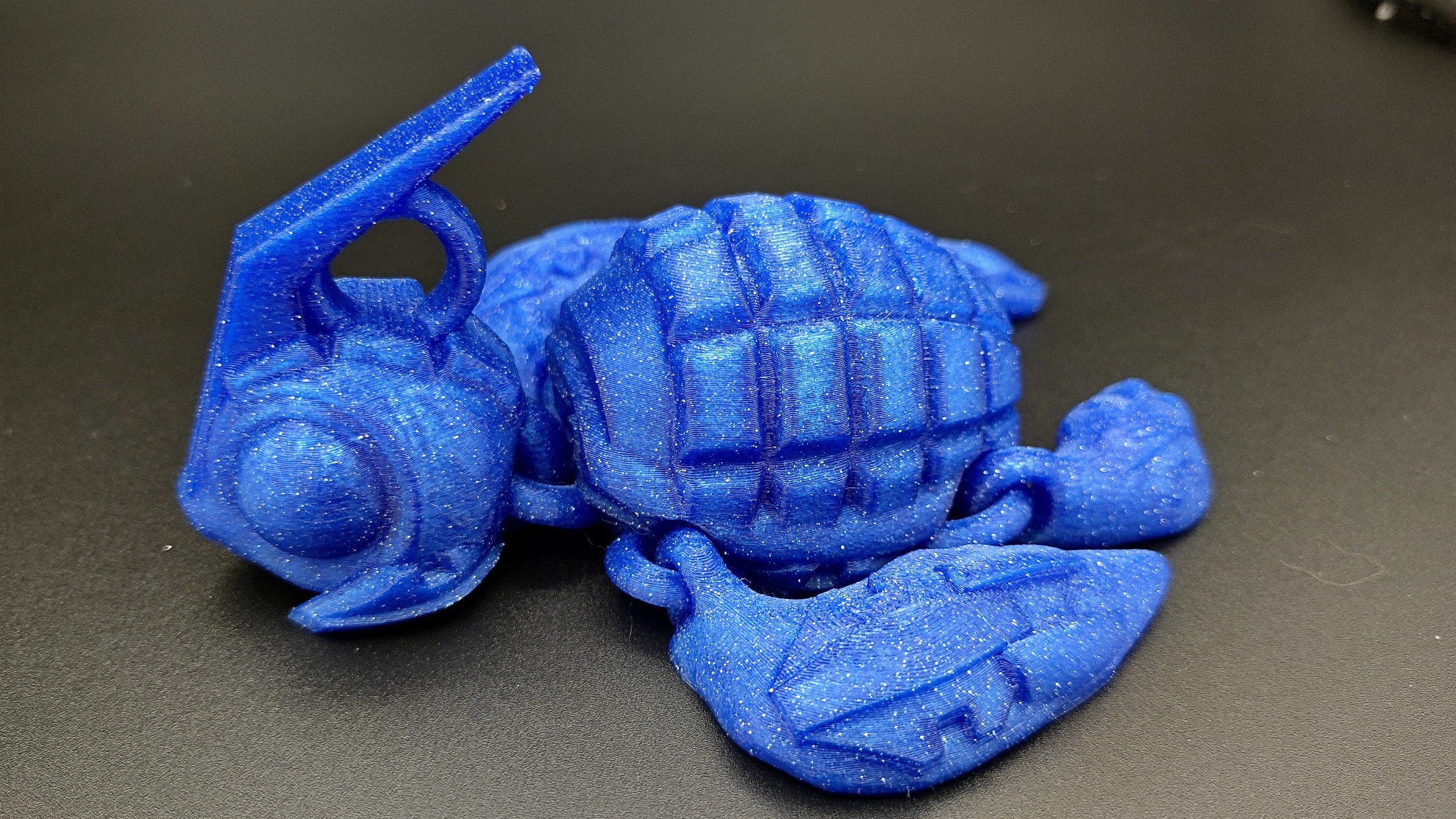 Turtle- Grenurtle | Blue Sparkle | Grenade / Turtle 3d Printed (MADE) | Adult Fidget Toy | Sensory Turtle Buddy.