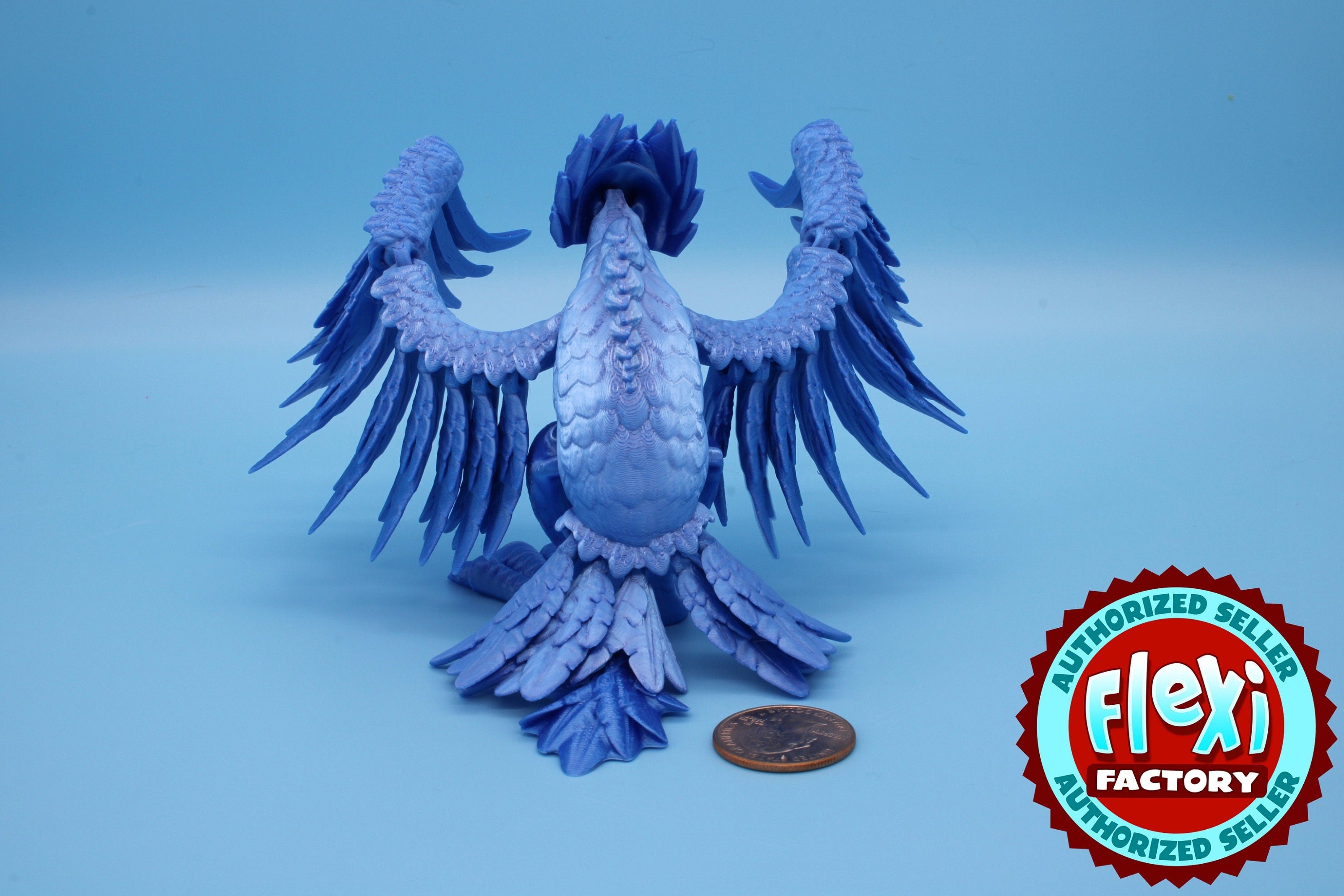 Phoenix Blue | Cute Flexi Bird | Unique 3D Printed Toy | Articulating Fidget Toy | Sensory Toy | 4 in.