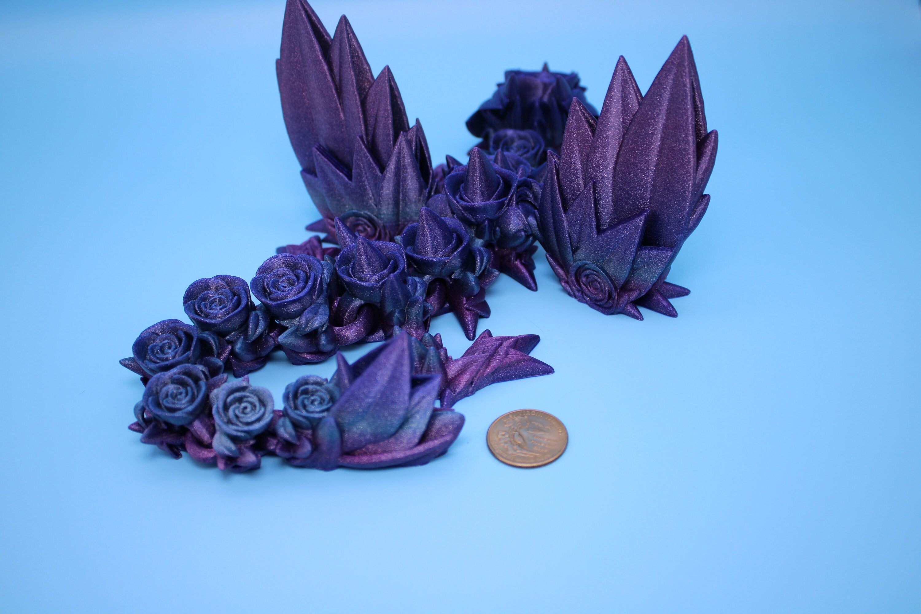 Baby Rose Wing Dragon | Rainbow | 3D printed articulating Toy Fidget | Flexi Toy 15 in. head to tail | Stress Relief Gift