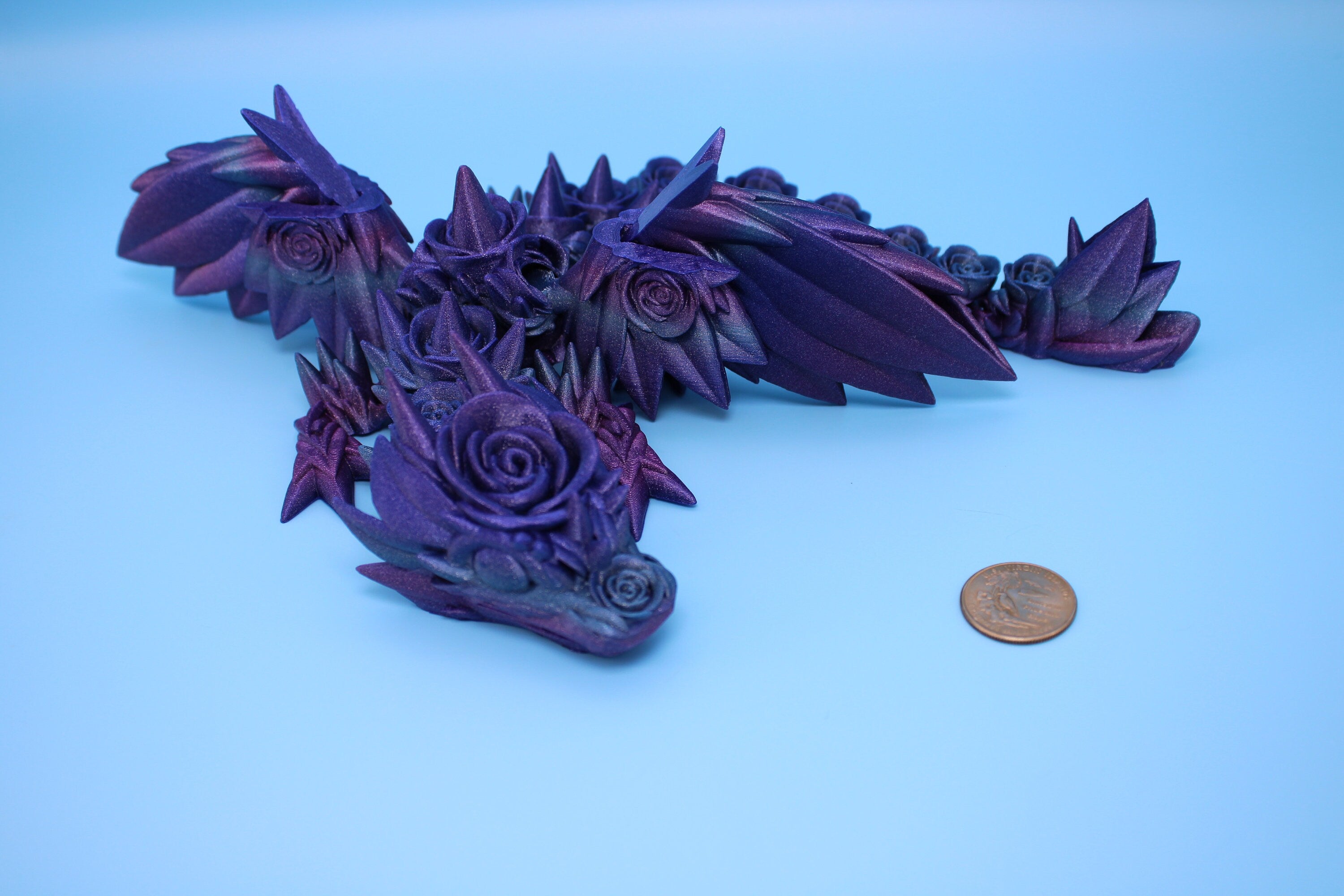 Baby Rose Wing Dragon | Rainbow | 3D printed articulating Toy Fidget | Flexi Toy 15 in. head to tail | Stress Relief Gift