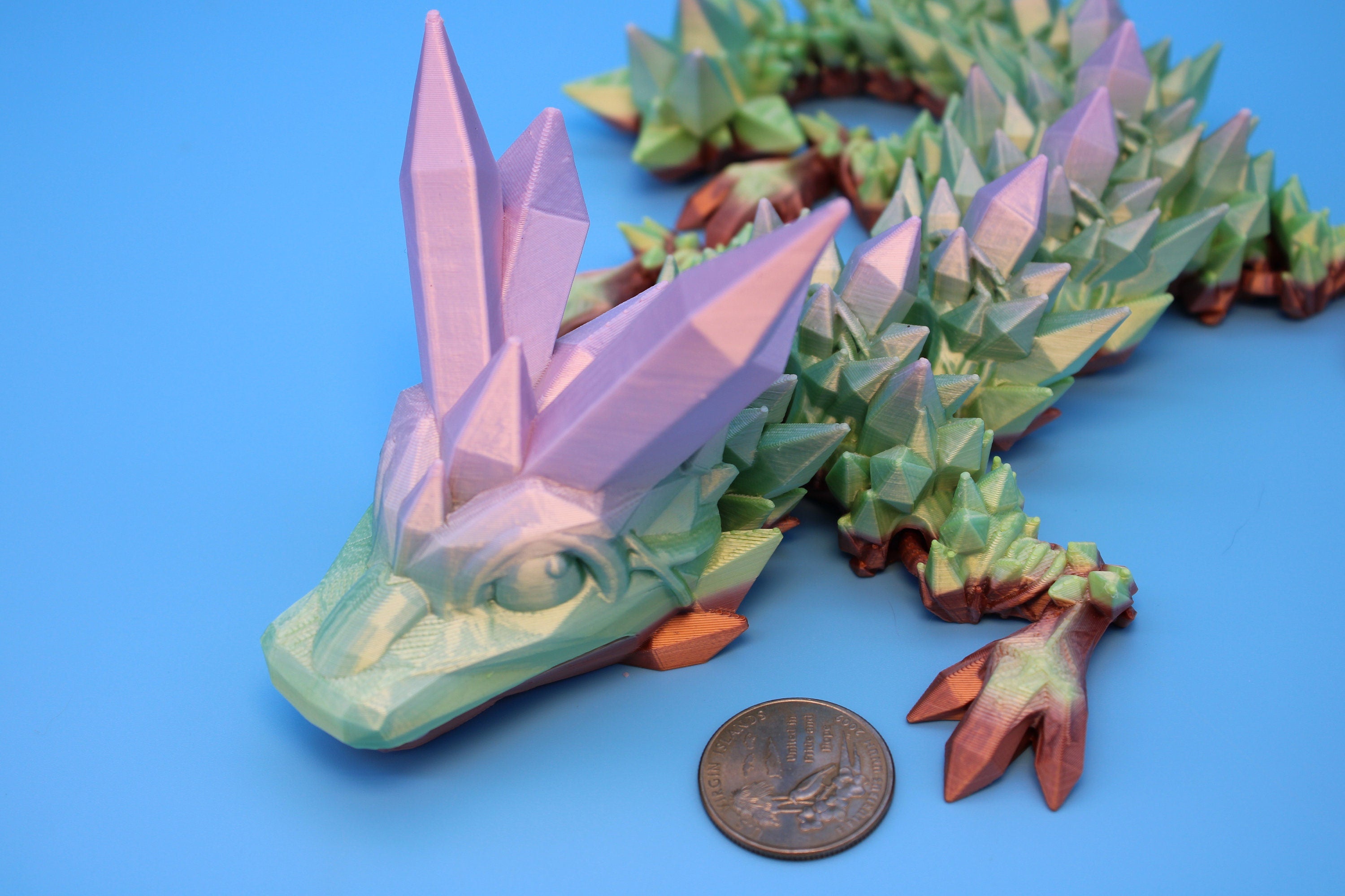 Baby Crystal Dragon- Rainbow | 3D Printed Dragon | Flexi Toy | Adult Fidget Toy | 11.5 inch.