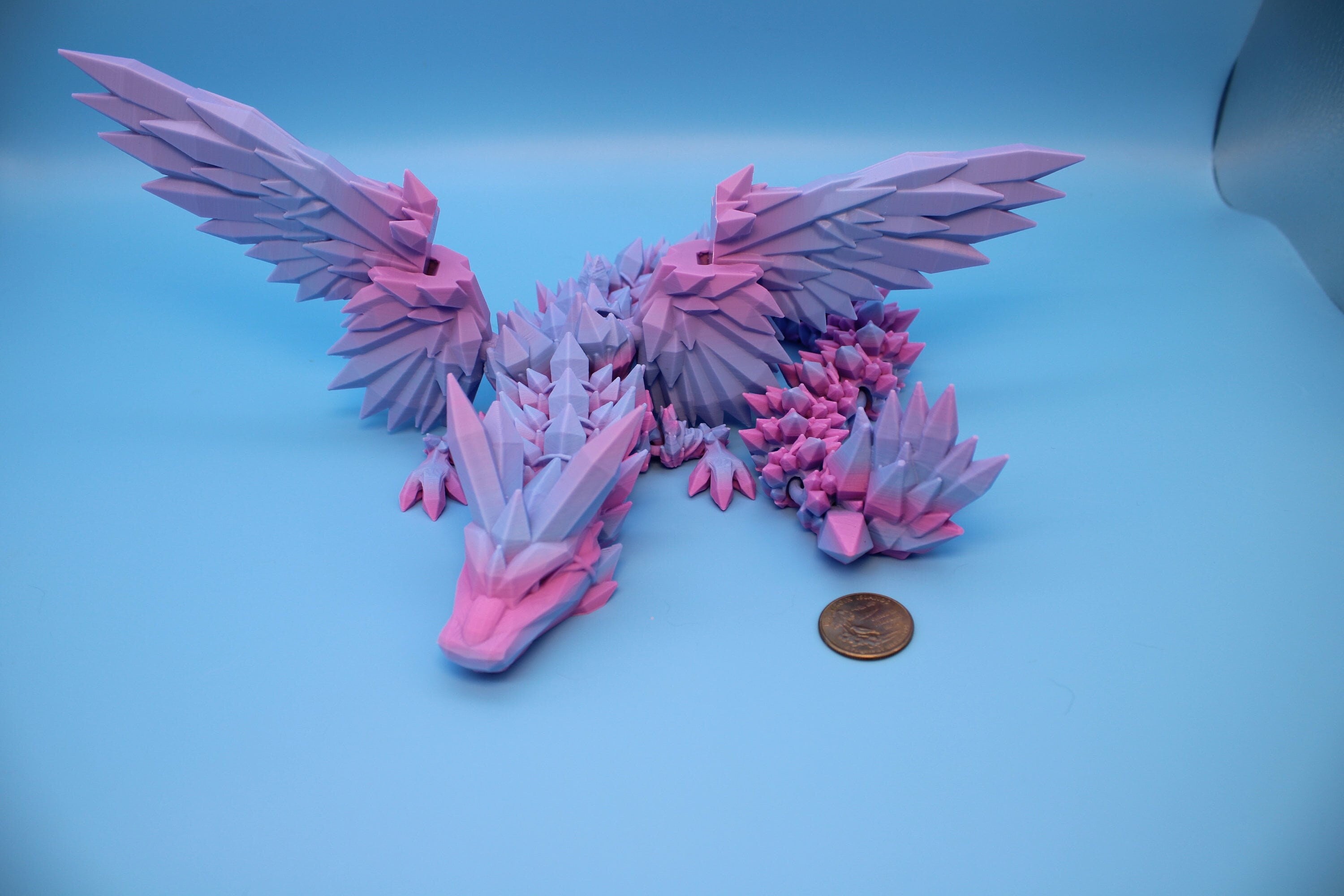 Crystal Winged Dragon- Flawed | Rainbow Crystal Wing Dragon | 3D printed | Articulating Dragon | Fidget Toy | Flexi Toy | 18 in