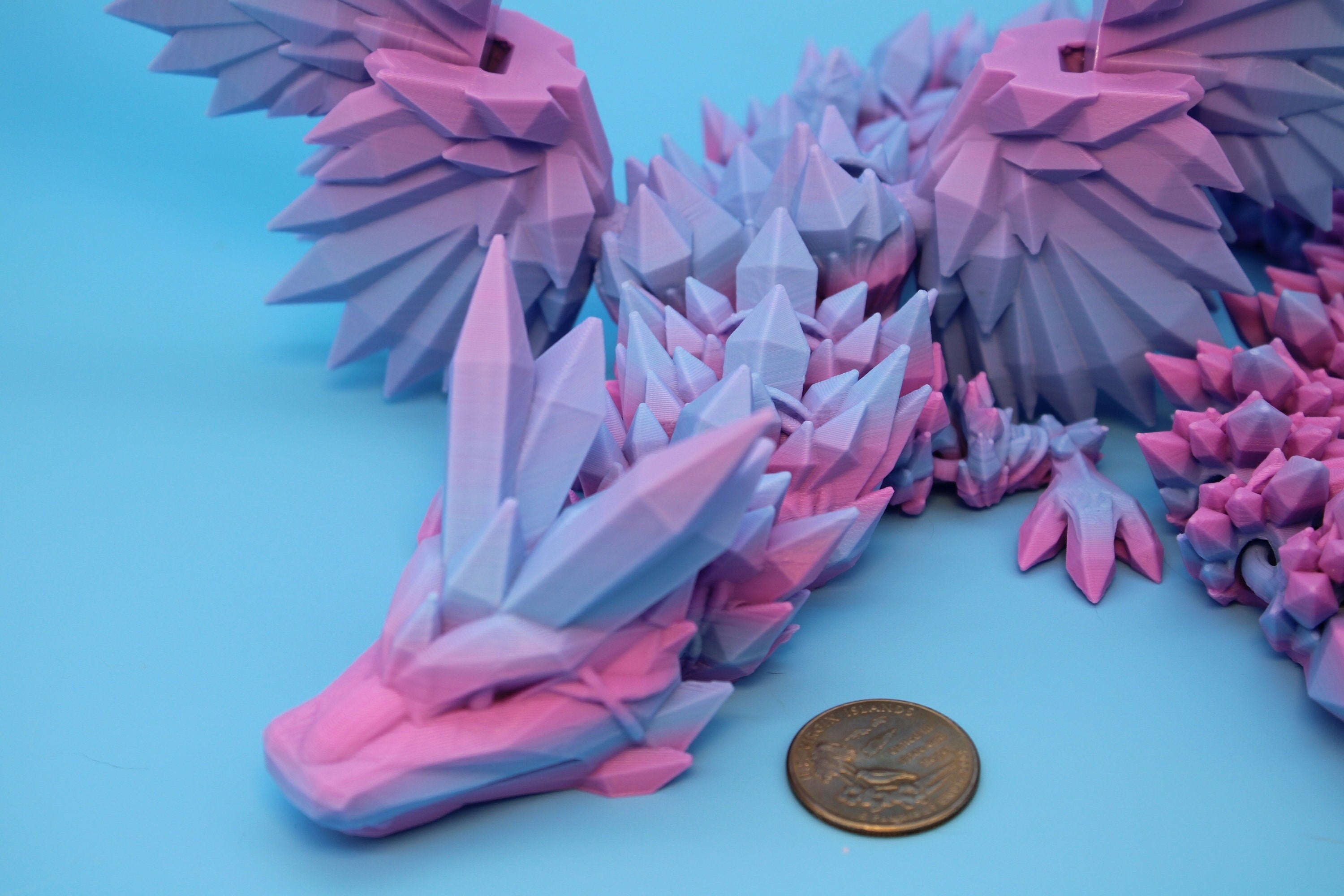 Crystal Winged Dragon- Flawed | Rainbow Crystal Wing Dragon | 3D printed | Articulating Dragon | Fidget Toy | Flexi Toy | 18 in