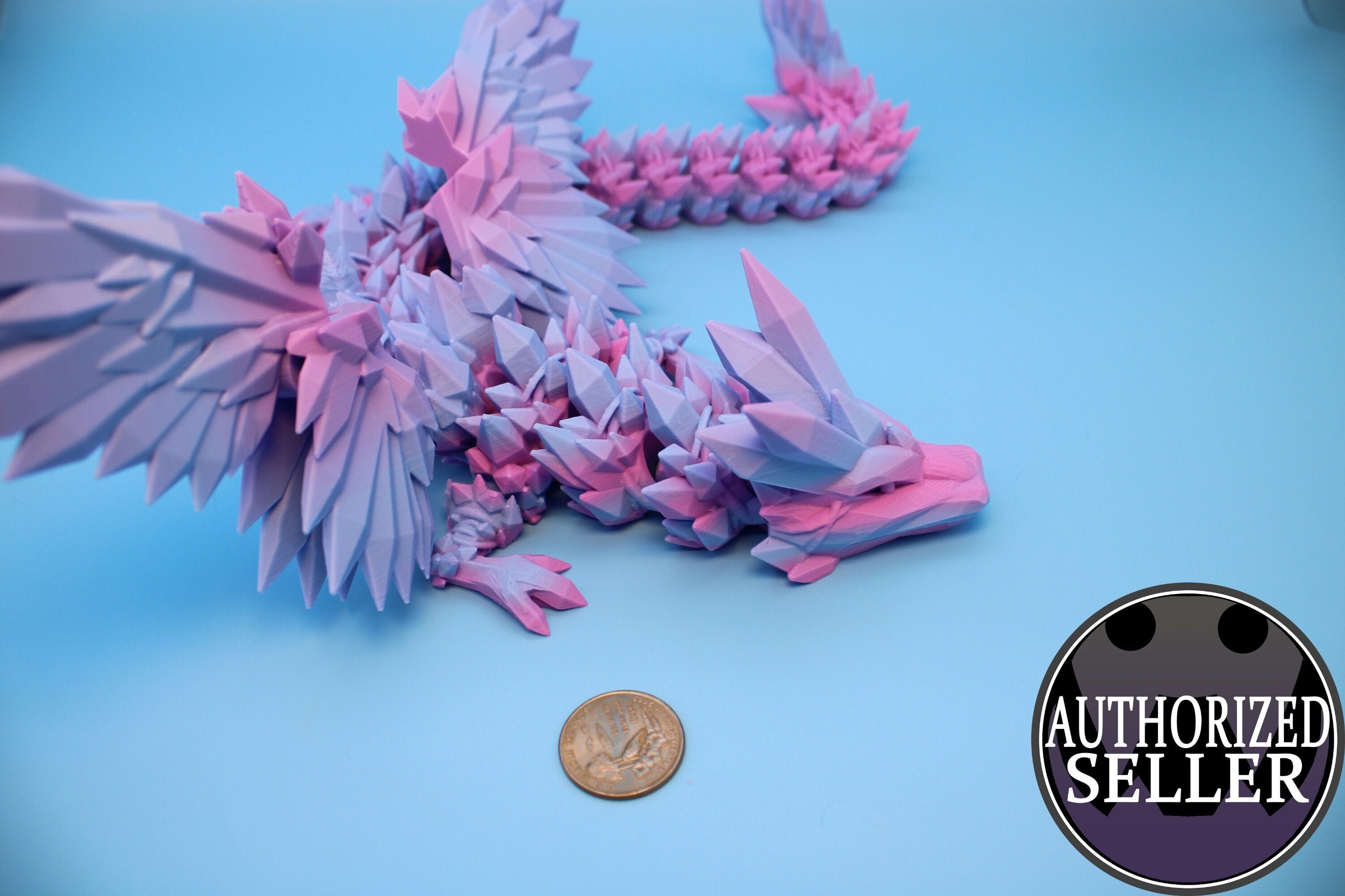 Crystal Winged Dragon- Flawed | Rainbow Crystal Wing Dragon | 3D printed | Articulating Dragon | Fidget Toy | Flexi Toy | 18 in