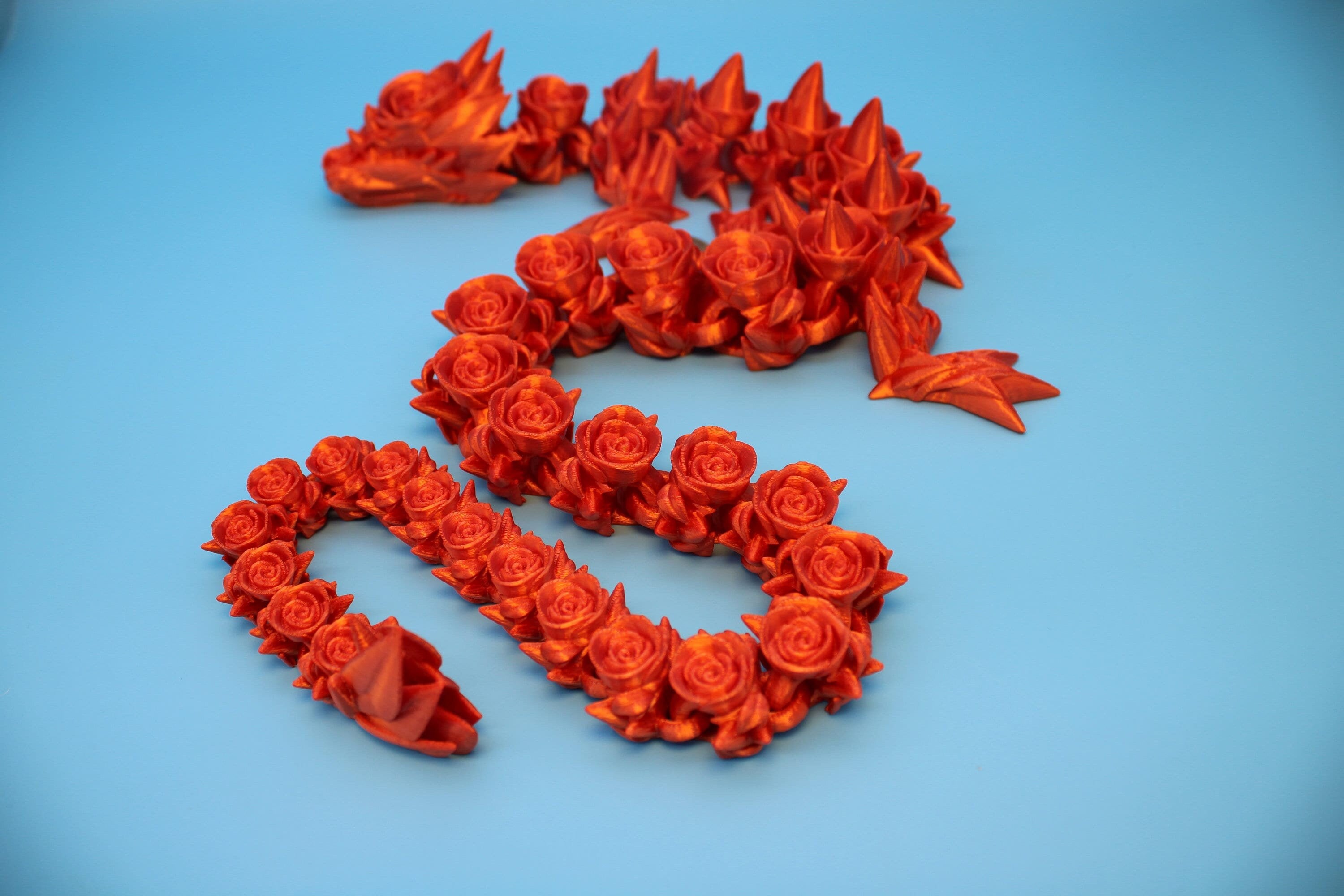Flawed Orange Rose Articulating Dragon | 3D Printed Fidget, Adult Fidget Toy, Sensory Toy Dragon, 3d Printed Desk Toys. 29 in.
