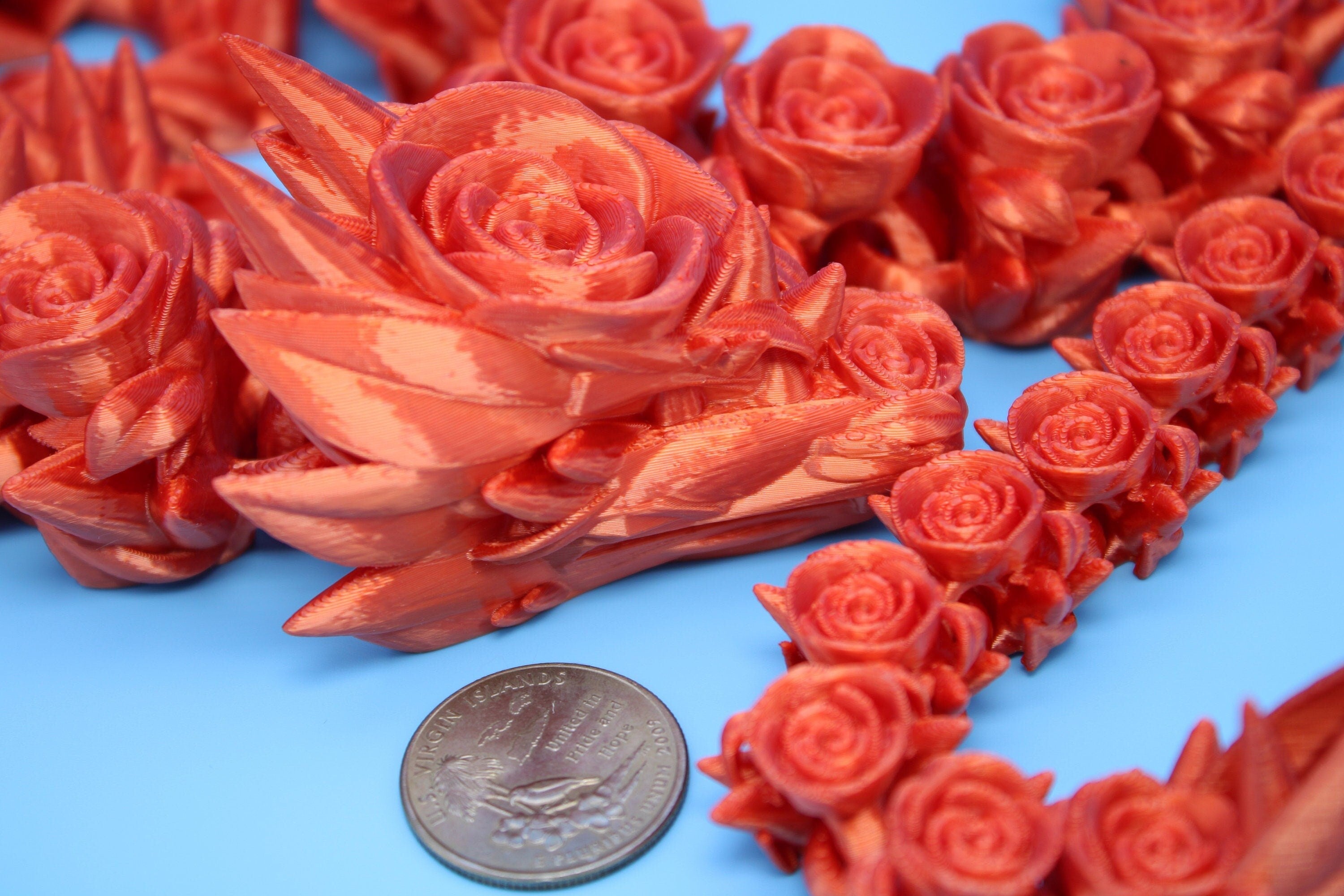 Flawed Orange Rose Articulating Dragon | 3D Printed Fidget, Adult Fidget Toy, Sensory Toy Dragon, 3d Printed Desk Toys. 29 in.