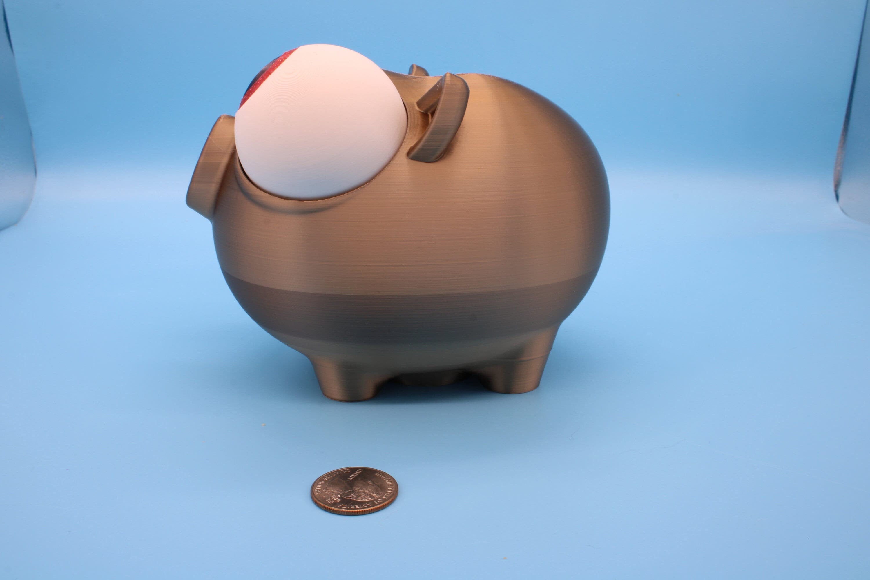 Coffee Gold Cute Piggy Bank | Eyes Do NOT Move | 3D Printed Holds Coins | Looks Amazing on display | Removable Turn Knob To Get Coins Out