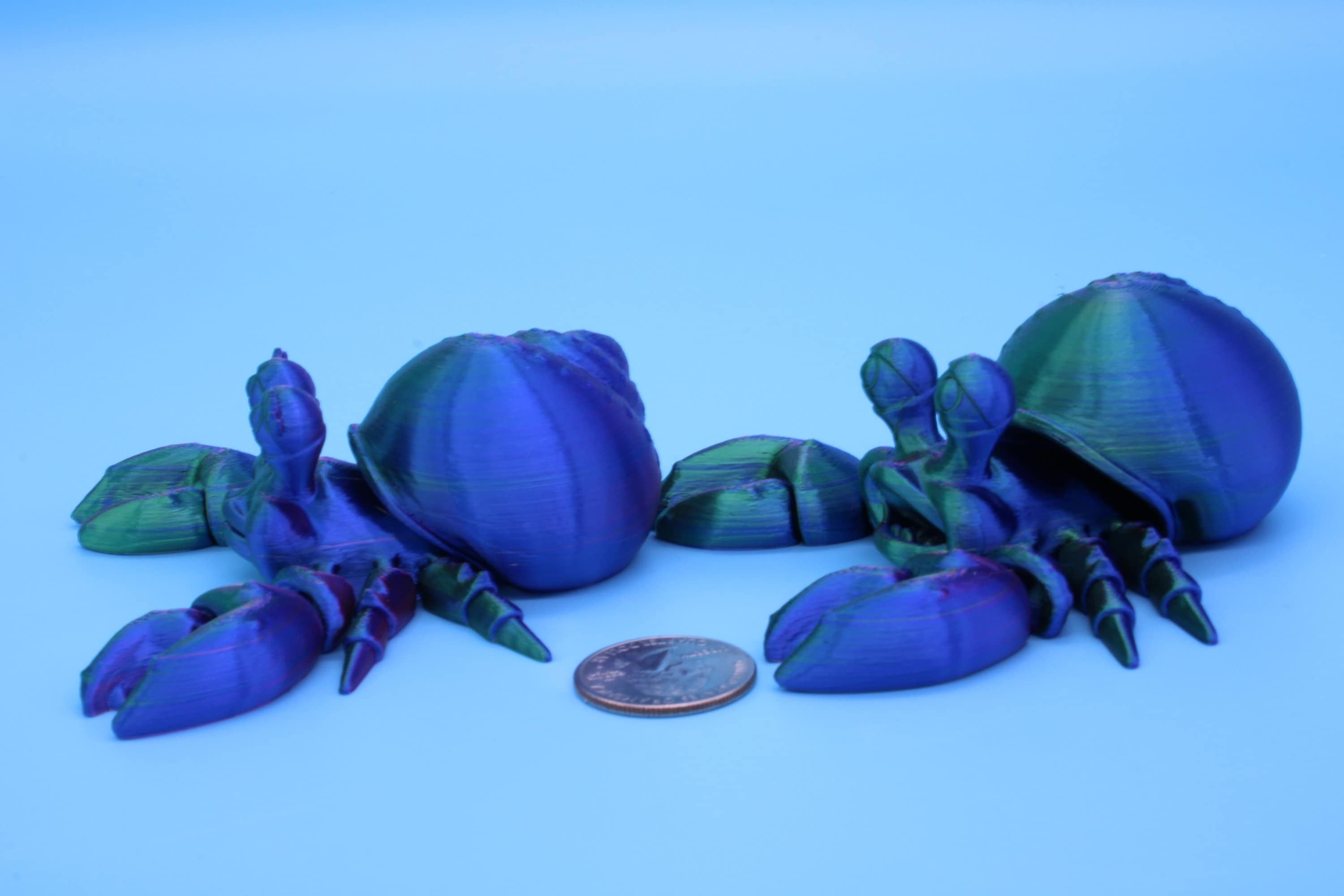 Articulating Multi Color Flexi Hermit Crab Mr. & Mrs. 3D Printed. Super cute, friendly crabs. Great fidget toy, buddy, Sensory toy for all.