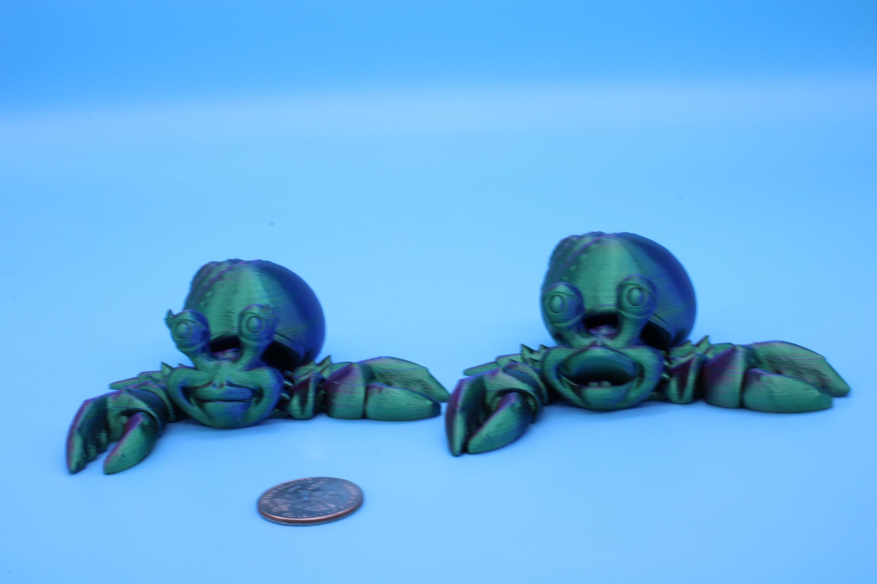 Articulating Multi Color Flexi Hermit Crab Mr. & Mrs. 3D Printed. Super cute, friendly crabs. Great fidget toy, buddy, Sensory toy for all.