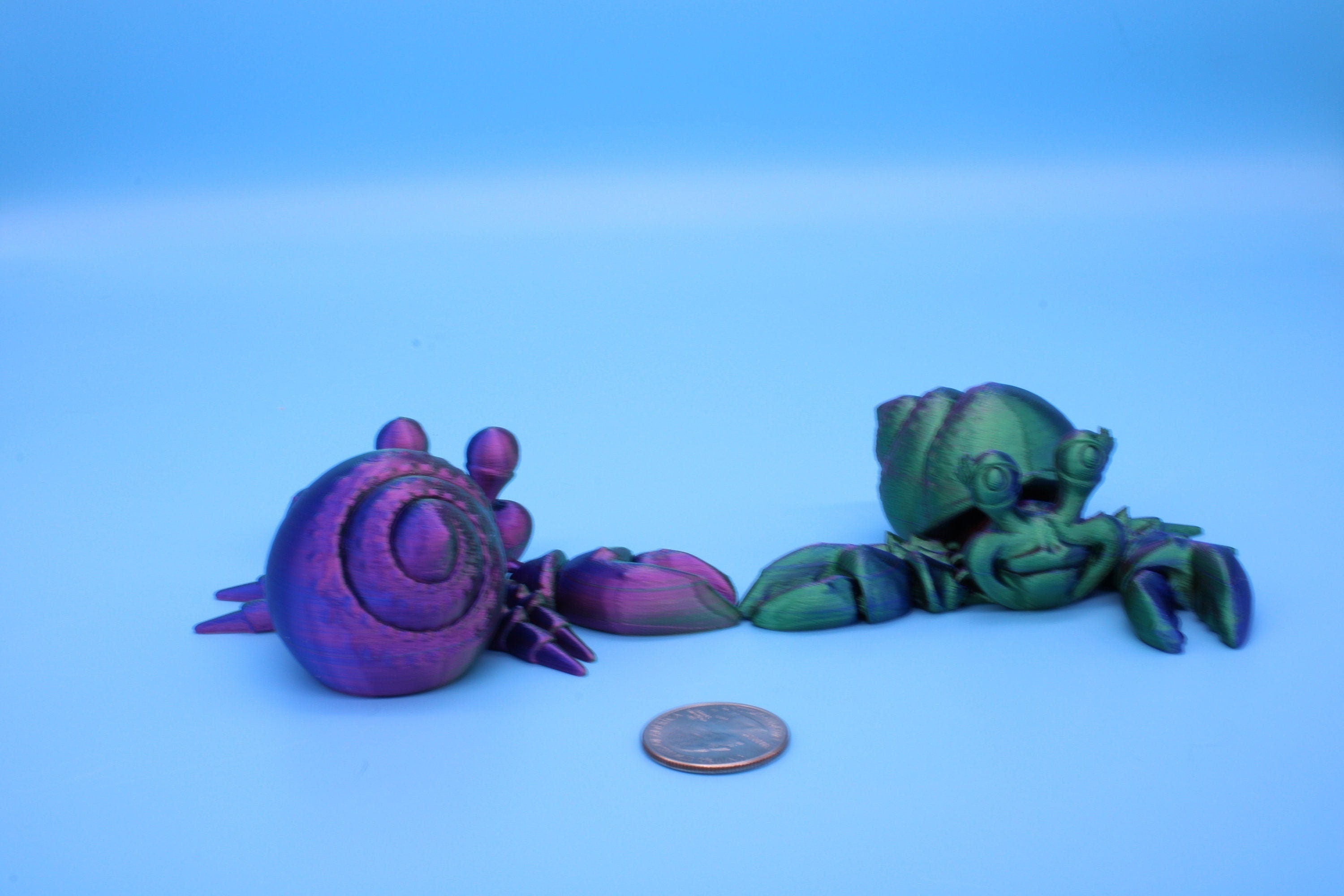 Articulating Multi Color Flexi Hermit Crab Mr. & Mrs. 3D Printed. Super cute, friendly crabs. Great fidget toy, buddy, Sensory toy for all.
