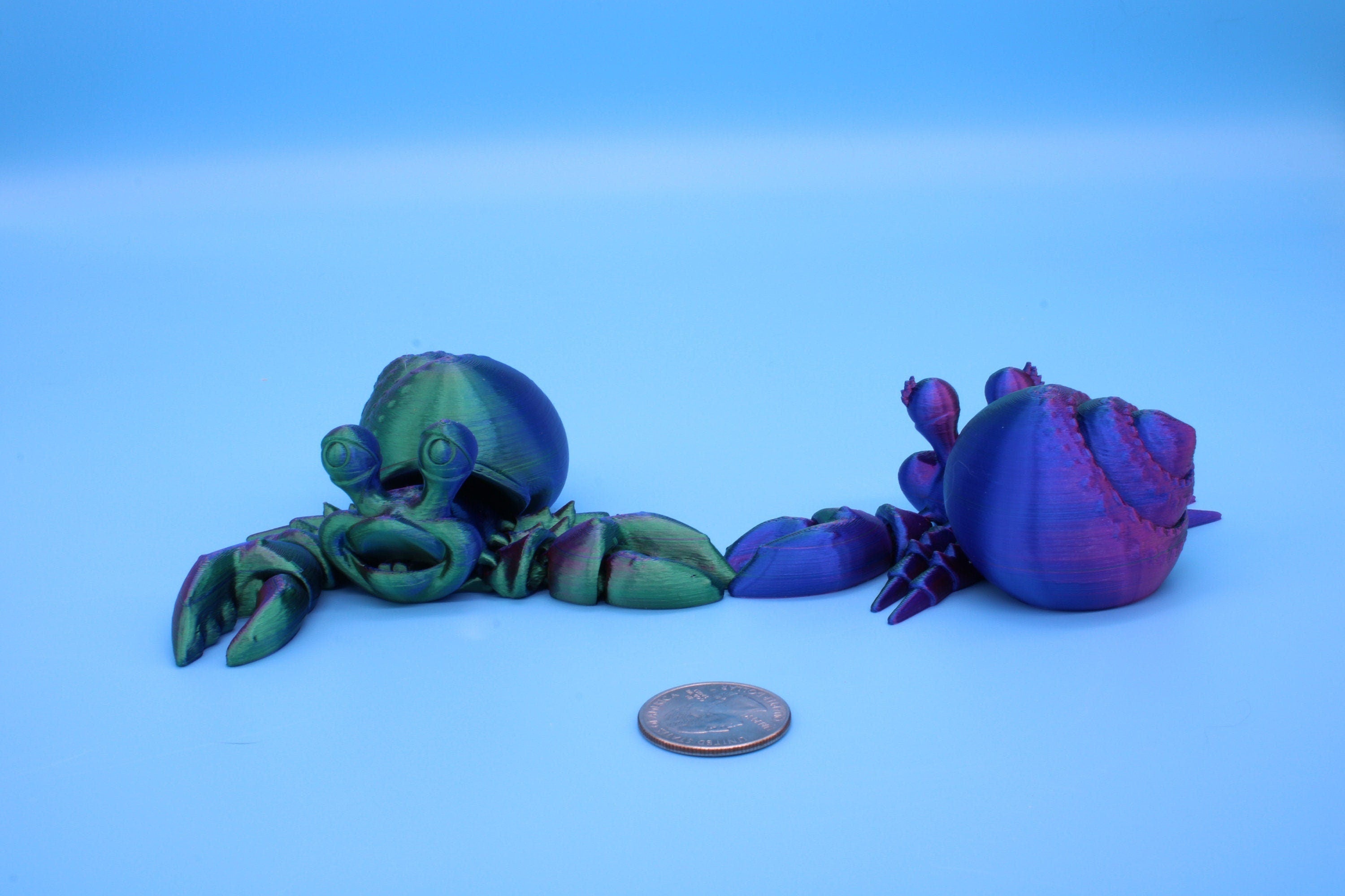 Articulating Multi Color Flexi Hermit Crab Mr. & Mrs. 3D Printed. Super cute, friendly crabs. Great fidget toy, buddy, Sensory toy for all.