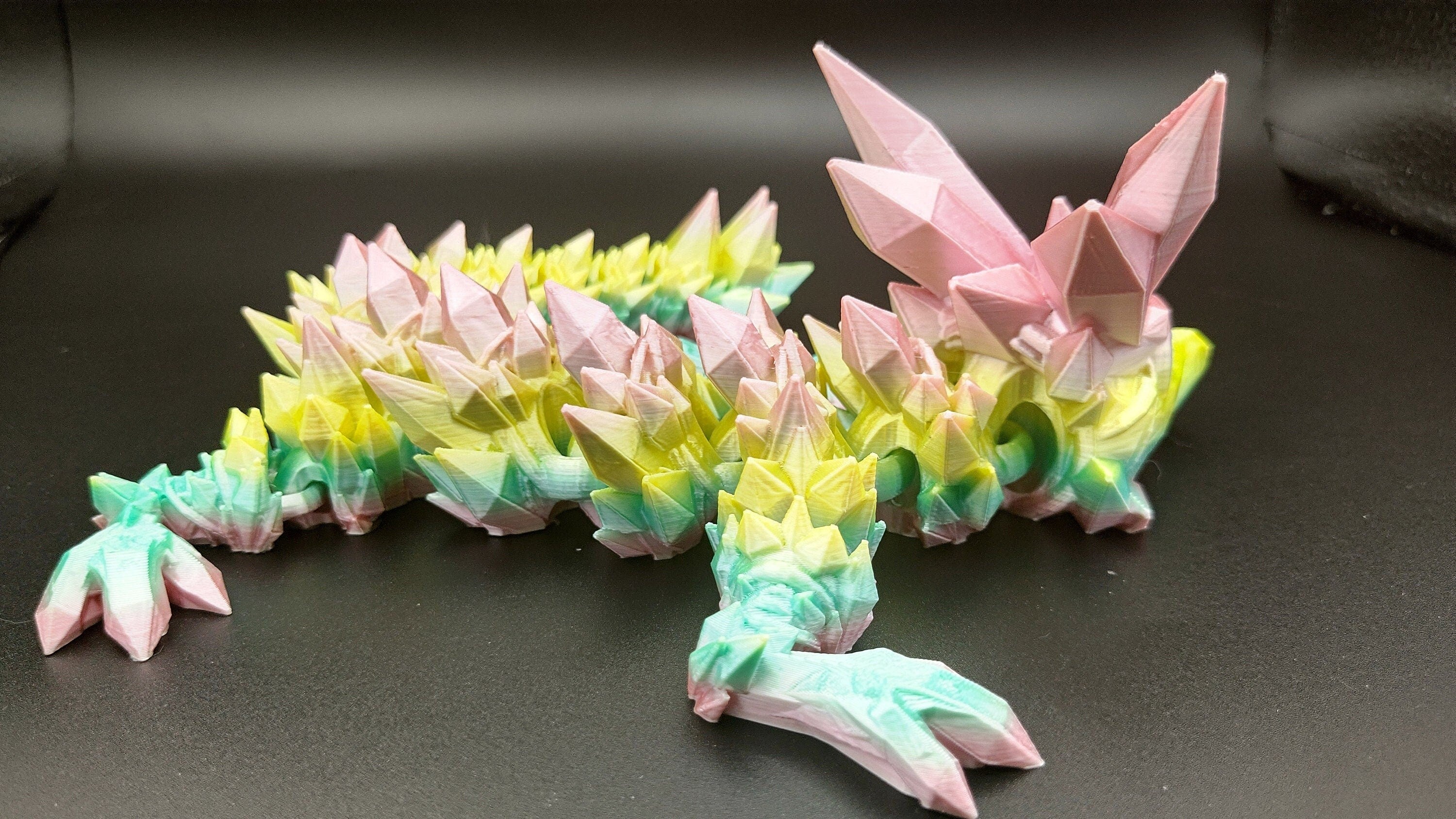 Crystal Baby Dragon | 3D Printed Crystal Dragon | 11.5 inches | Dragon friend | Adopt this dragon today (made) | Fidget Toy | Flexi Dragon.