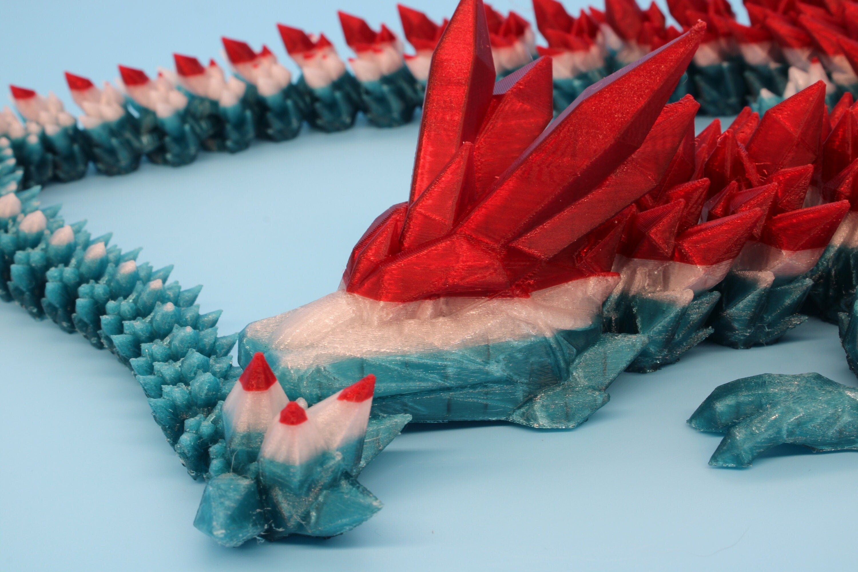 24 in. Original Crystal Rainbow Holiday Dragon. | 3D Printed | Articulating Crystal Dragon | Flexi, Adult Fidget Toy | MADE