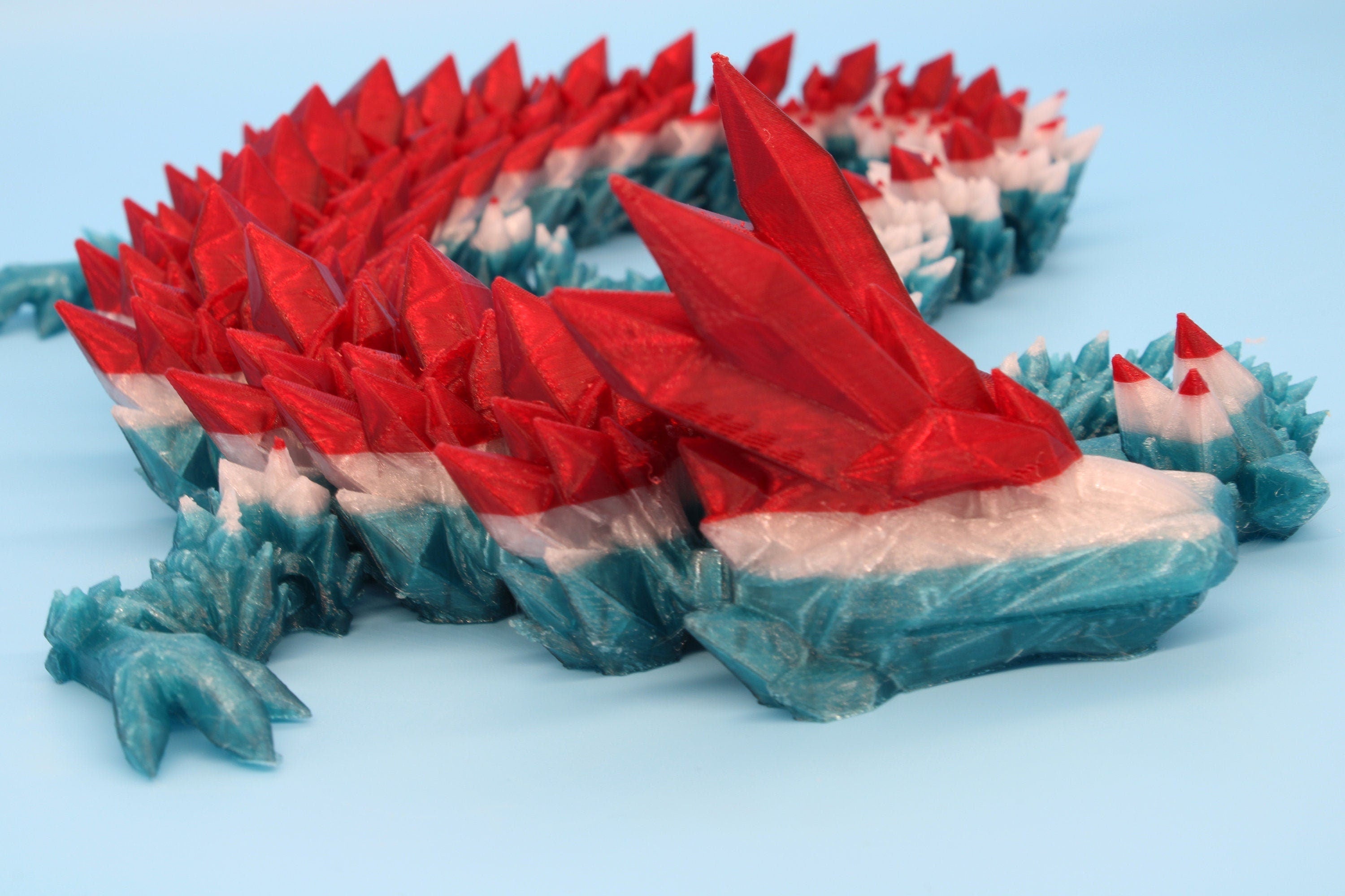 24 in. Original Crystal Rainbow Holiday Dragon. | 3D Printed | Articulating Crystal Dragon | Flexi, Adult Fidget Toy | MADE