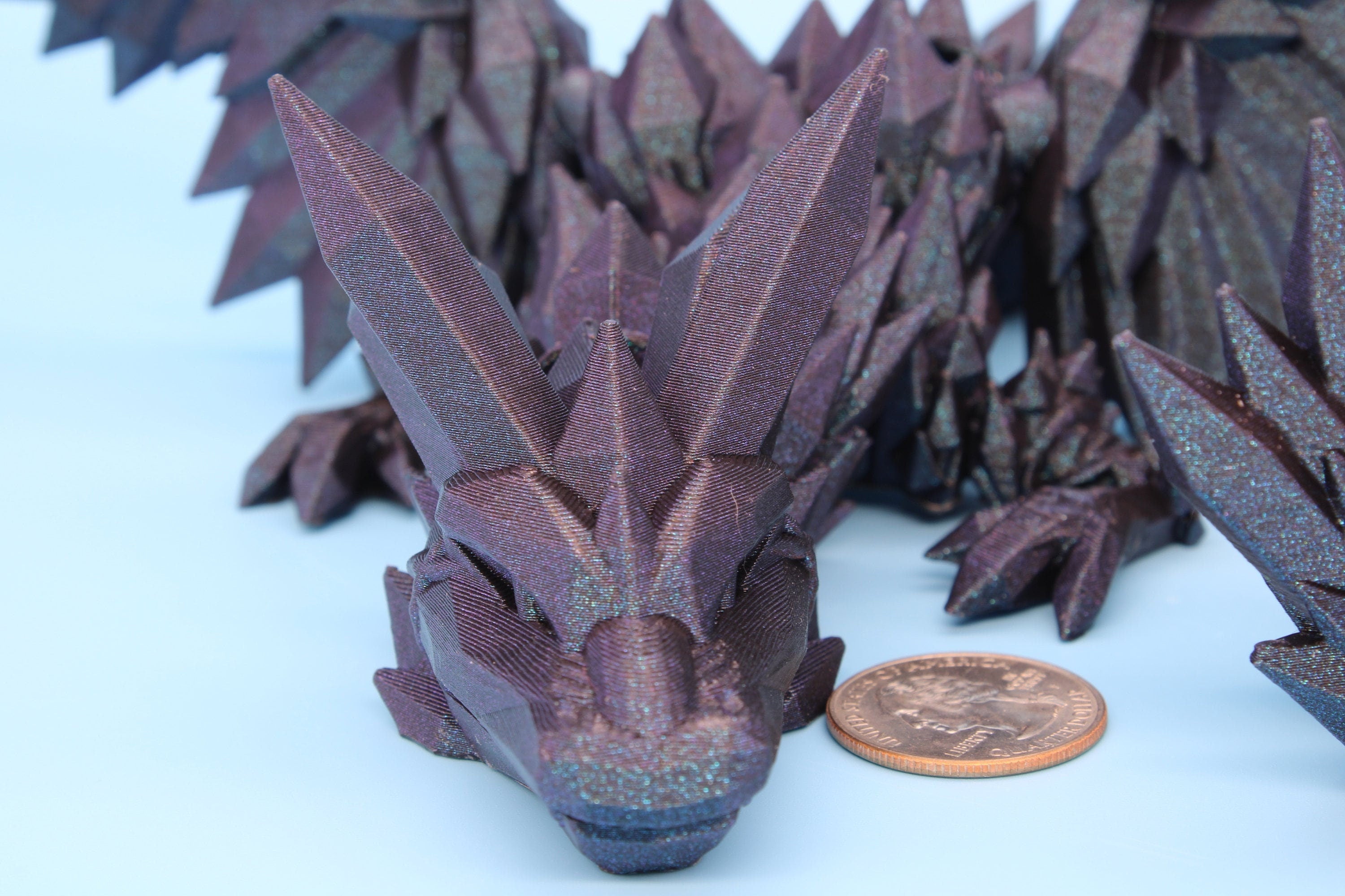 18 in. "Burnt Titanium" Crystal Winged Dragon | Crystal Wing Dragon 3D printed | articulating dragon | Flexi Toy | Stress Relief Gift |